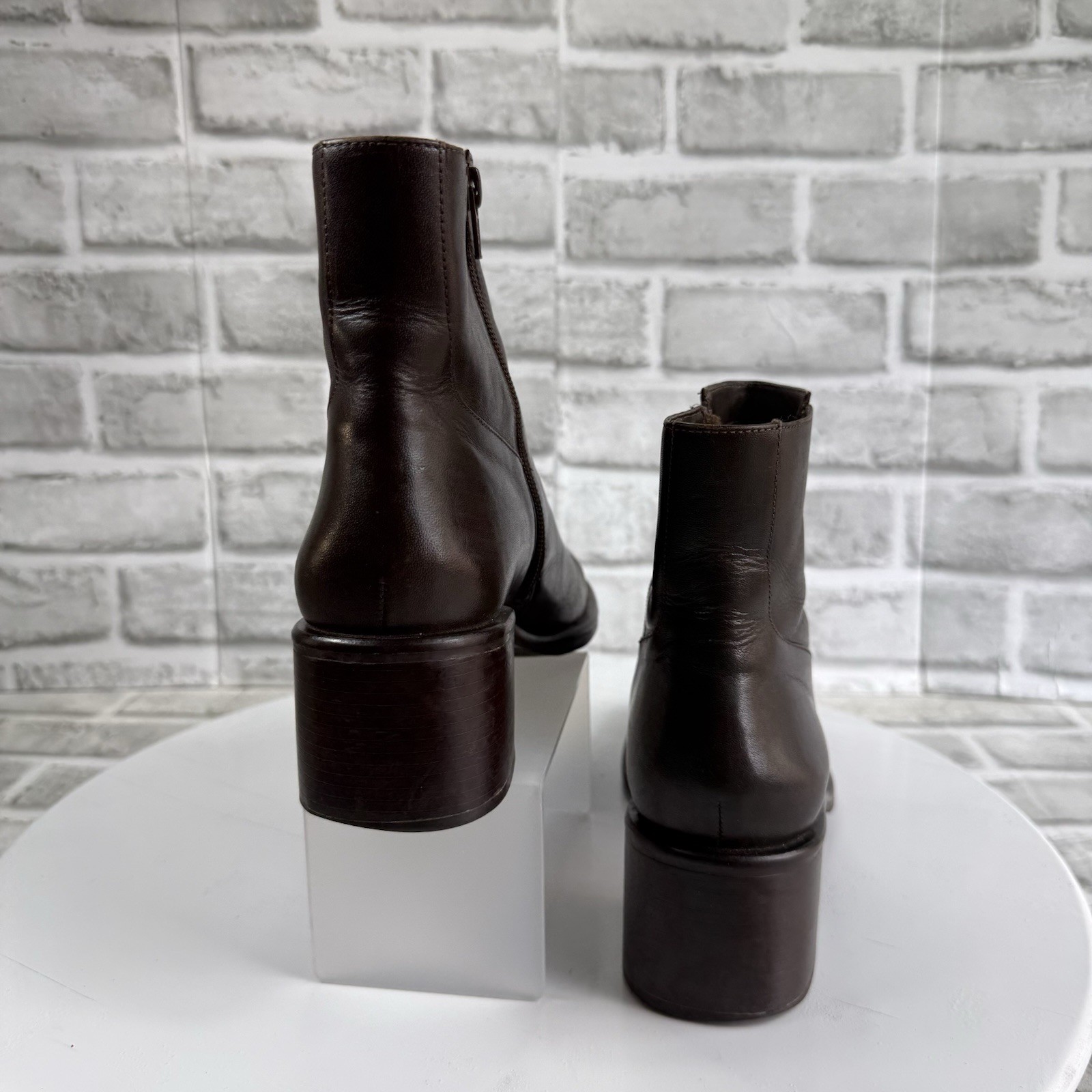 Diba Women’s Size 8 VINTAGE Brown Leather Block Heel Chunky Y2K Zip Boots