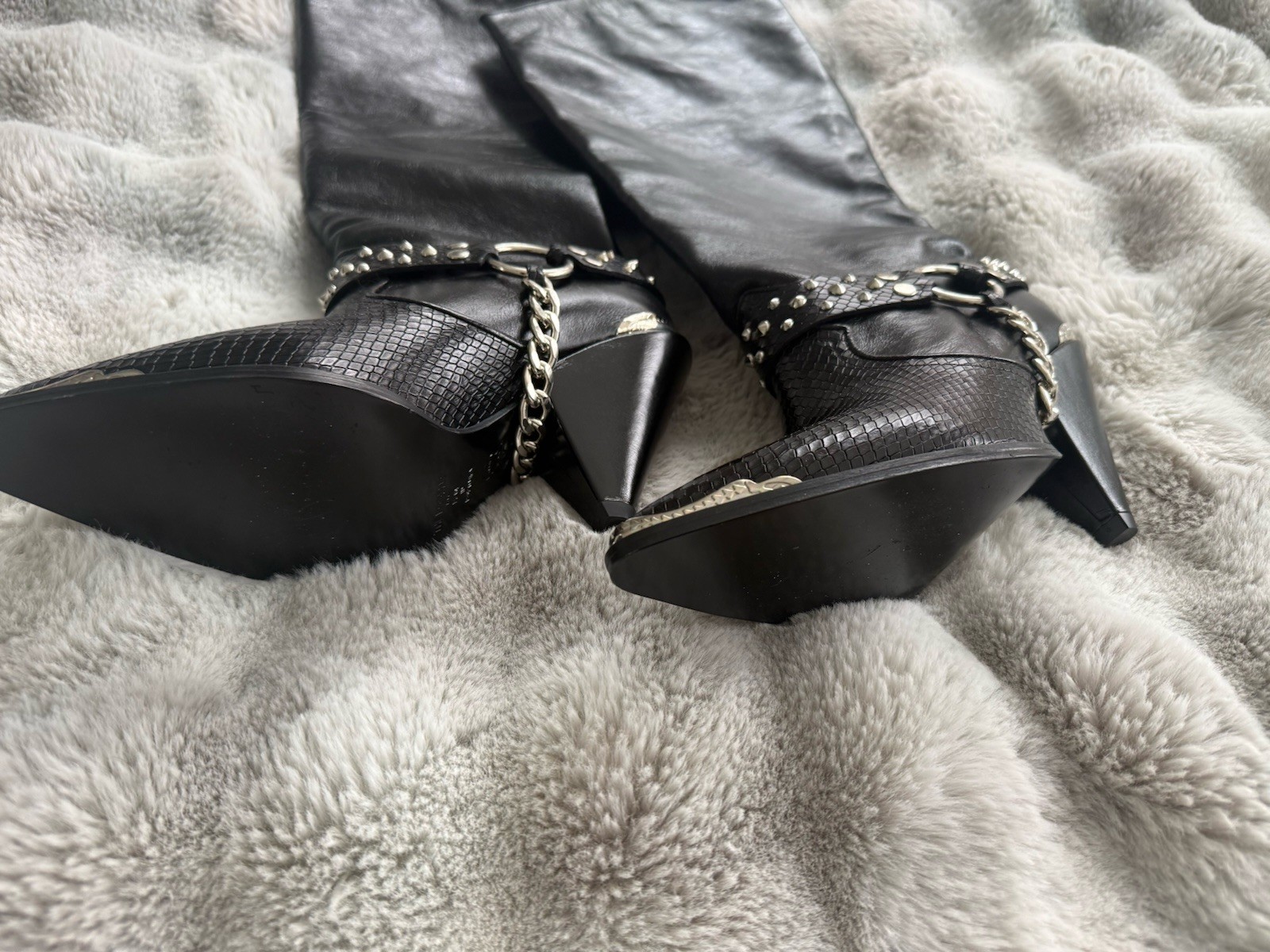 The Kooples High Boots Black Leather Motorcycle Chain Stud Sz 39 $555