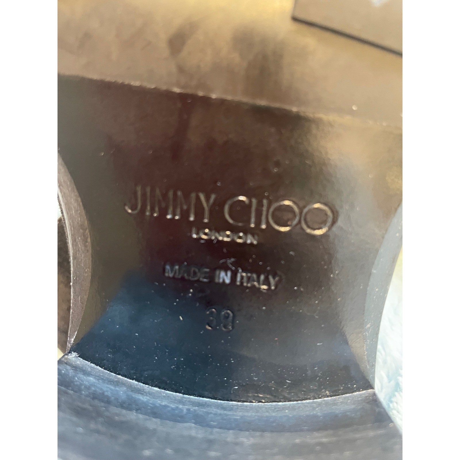 Jimmy Choo London Suede Ankle Boots Gold Accent Block Heel Italy size 39 8.5-9