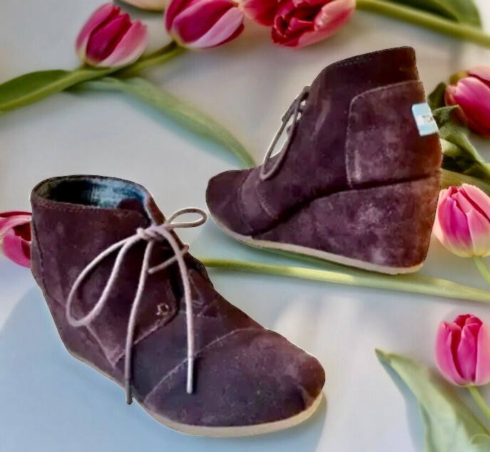Tom’s Ankle Boot Brown Suede Lace-Up Wedge Heel Womens 9
