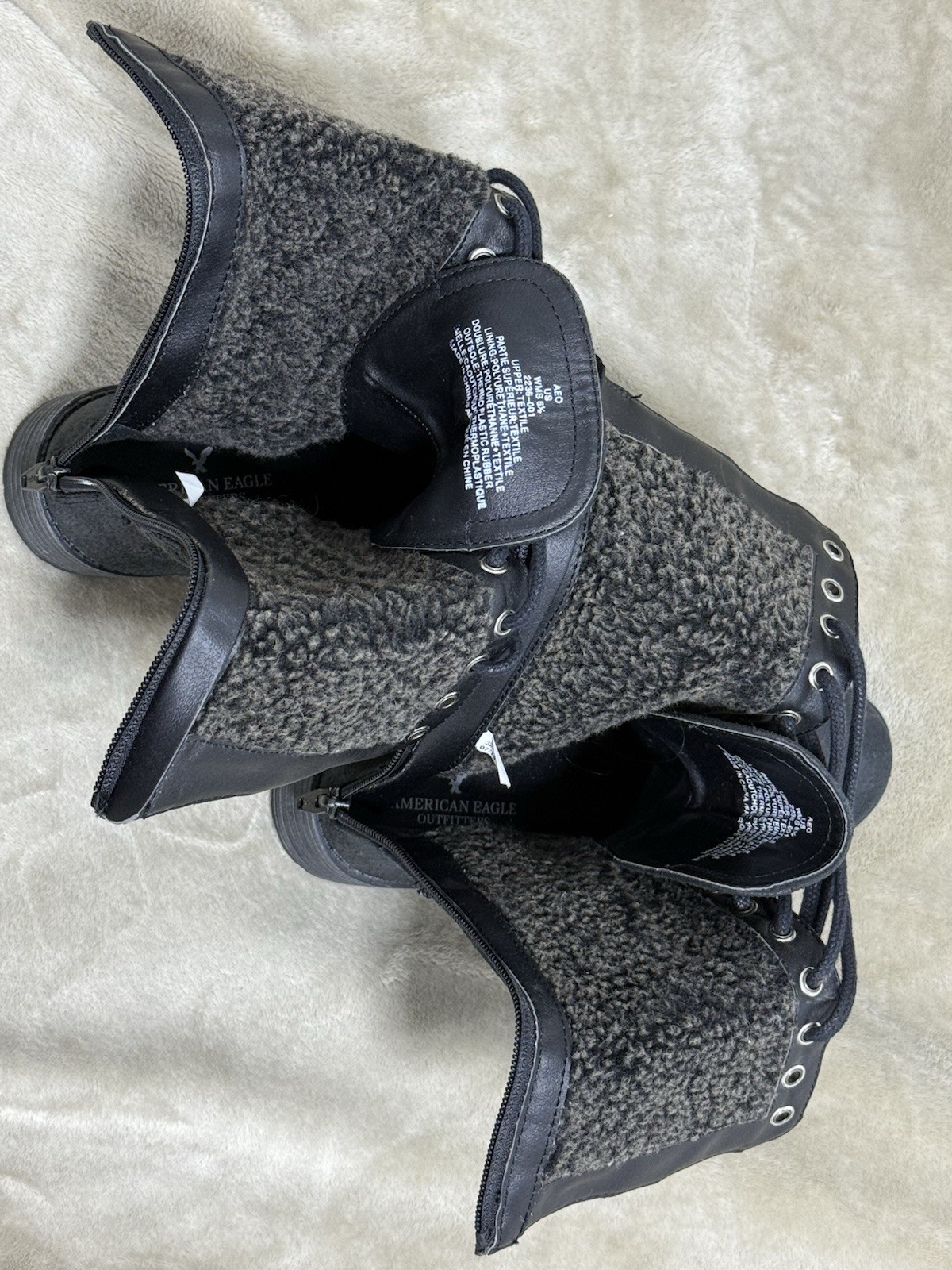 American Eagle Women’s Black Boots 6.5 Combat Quilted Mid-Calf