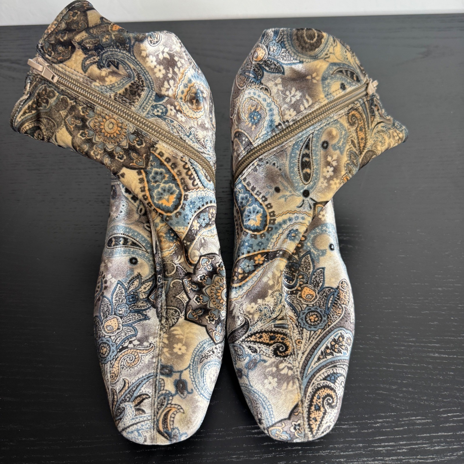 Jeffrey Campbell Paisley Velvet Block Heel Sock Booties Womens 8.5 Multicolor