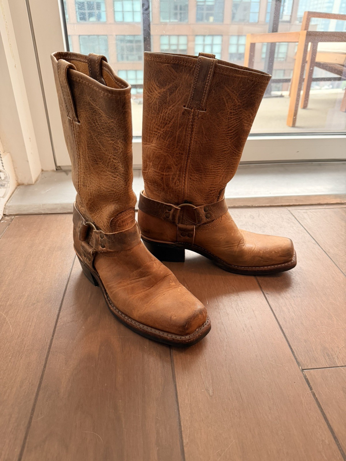 Frye Belted Harness Boots Women’s 8.5 Motorcycle Engineer Square Toe USA Leather