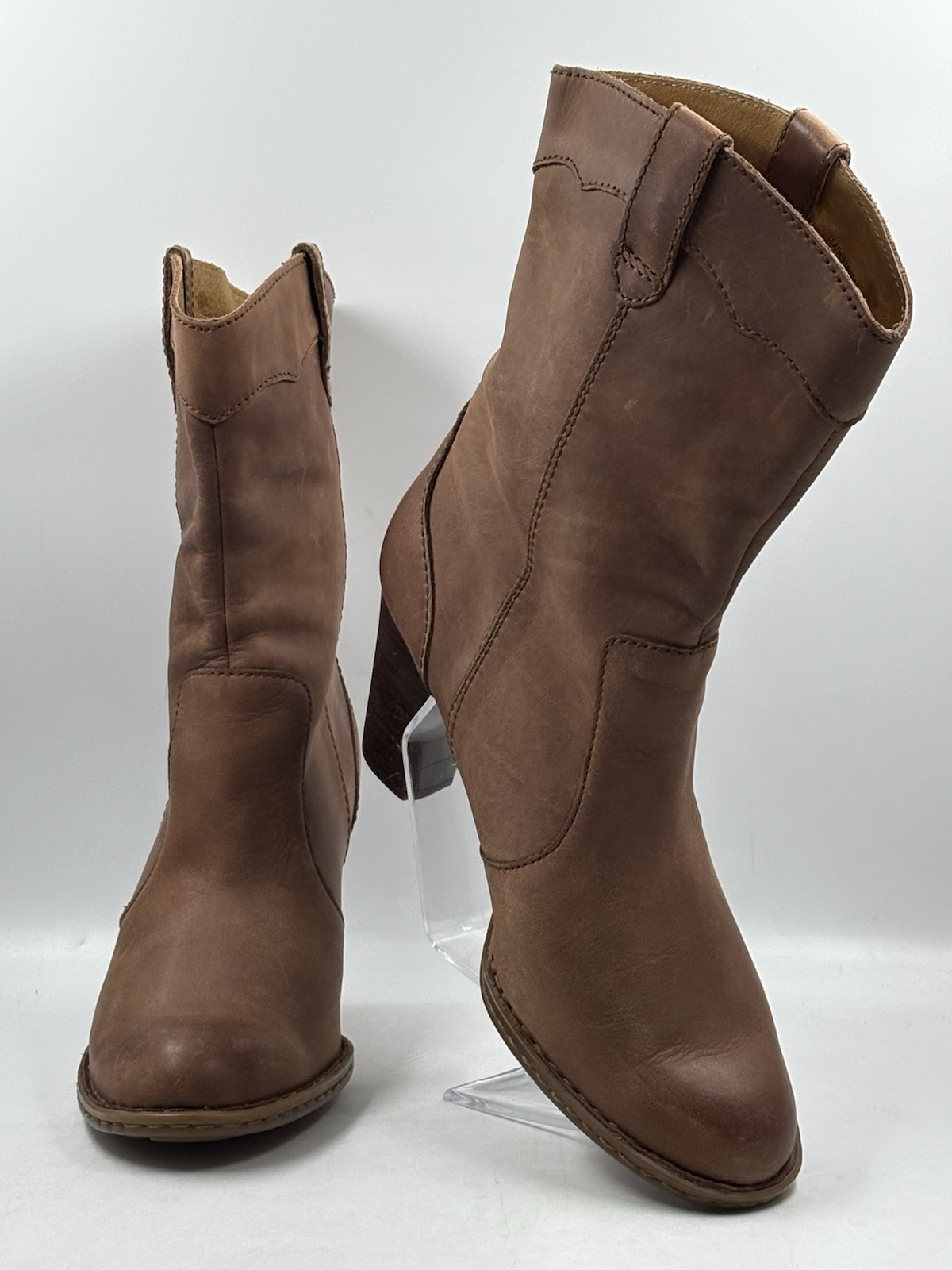 BORN Genevieve W11752 Camel Brown Calf-high Western Heel Boot Womens Size 8/39 M