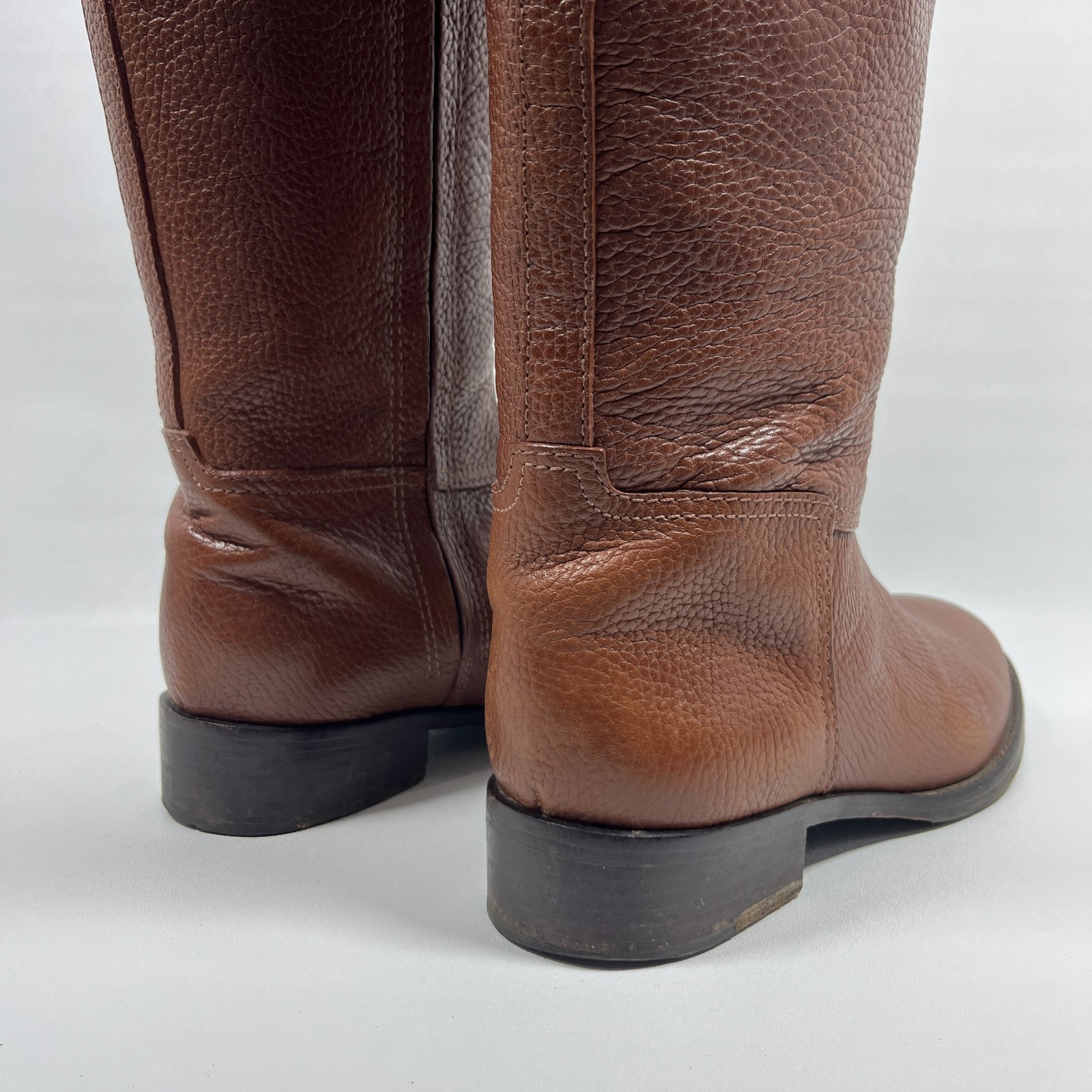TORY BURCH Boots Womens 8M Junction Riding Equestrian Pebble Leather Brown