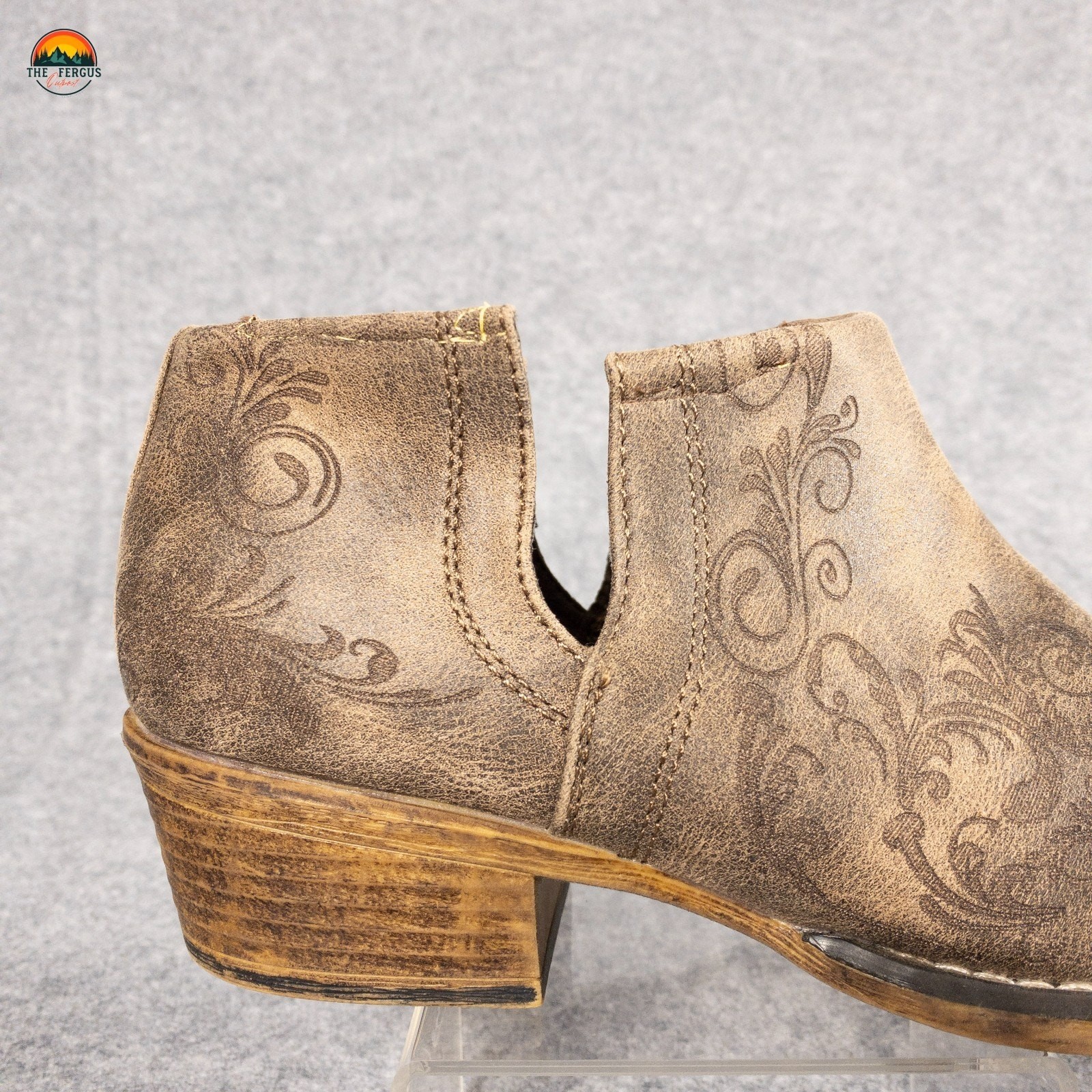Roper Ava Fashion Ankle Booties Brown Snip Toe Pull-On Western Women’s Size 9.5