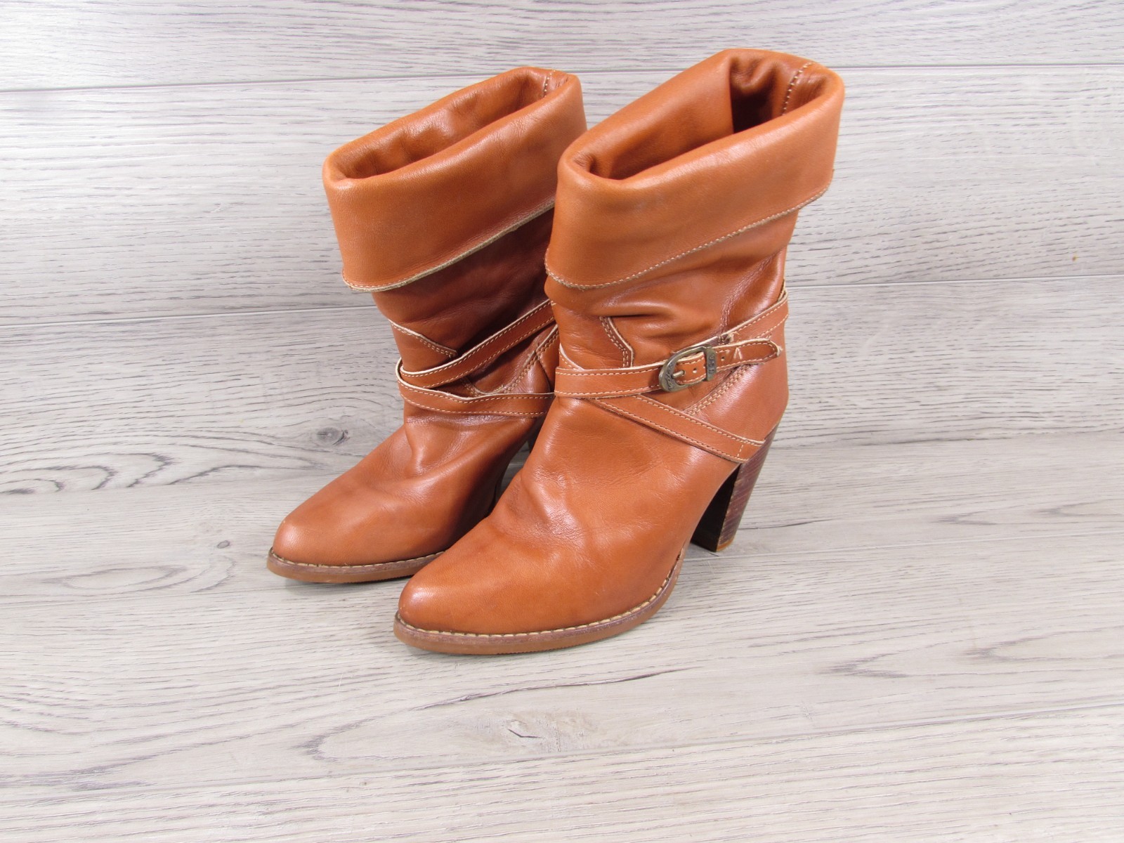 Vintage 70s 80s Zodiac Brown Leather Heeled Booties Boots 5 1/2M