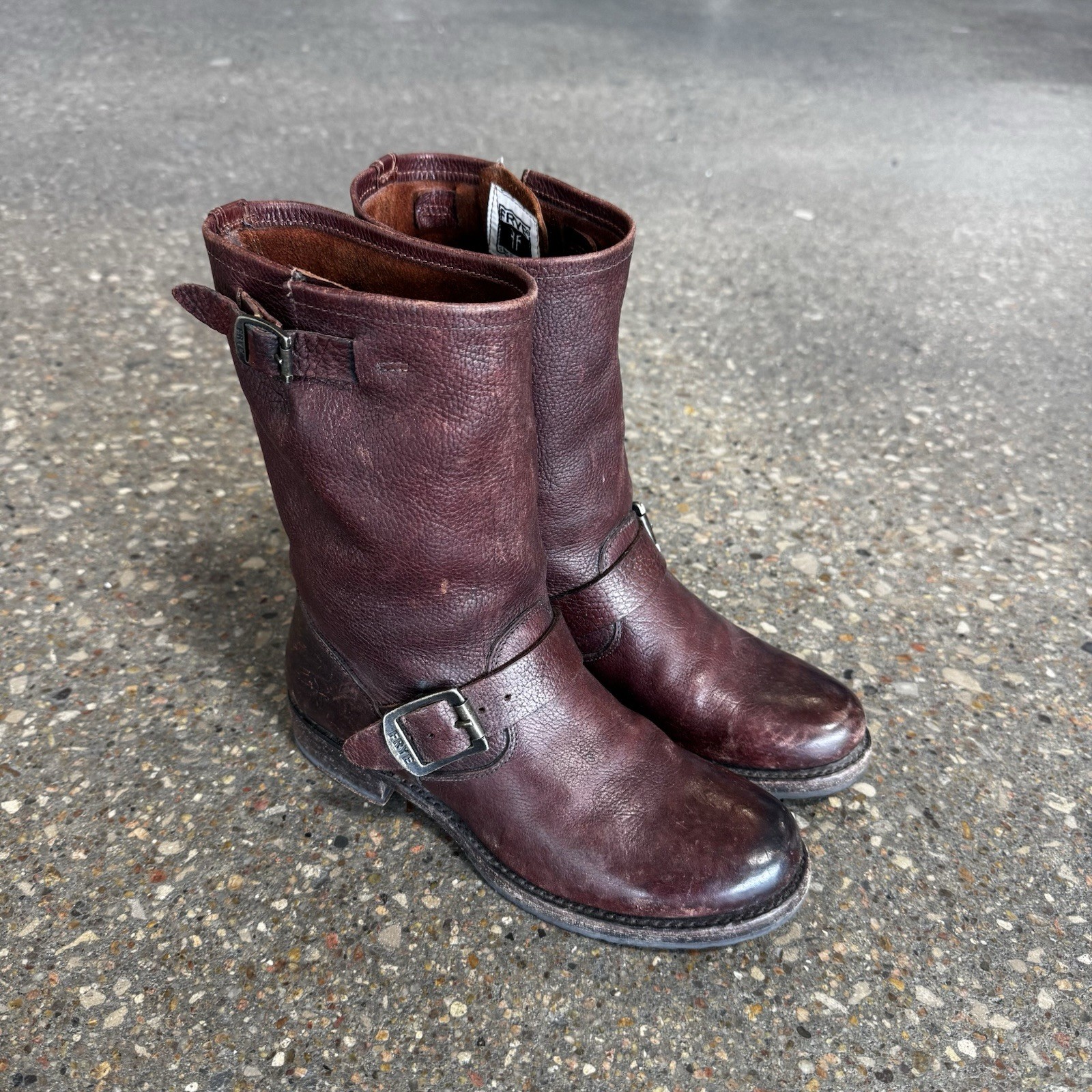 Frye Veronica Slouch Boots Dark Brown Leather Buckle Engineer Womens 8 B