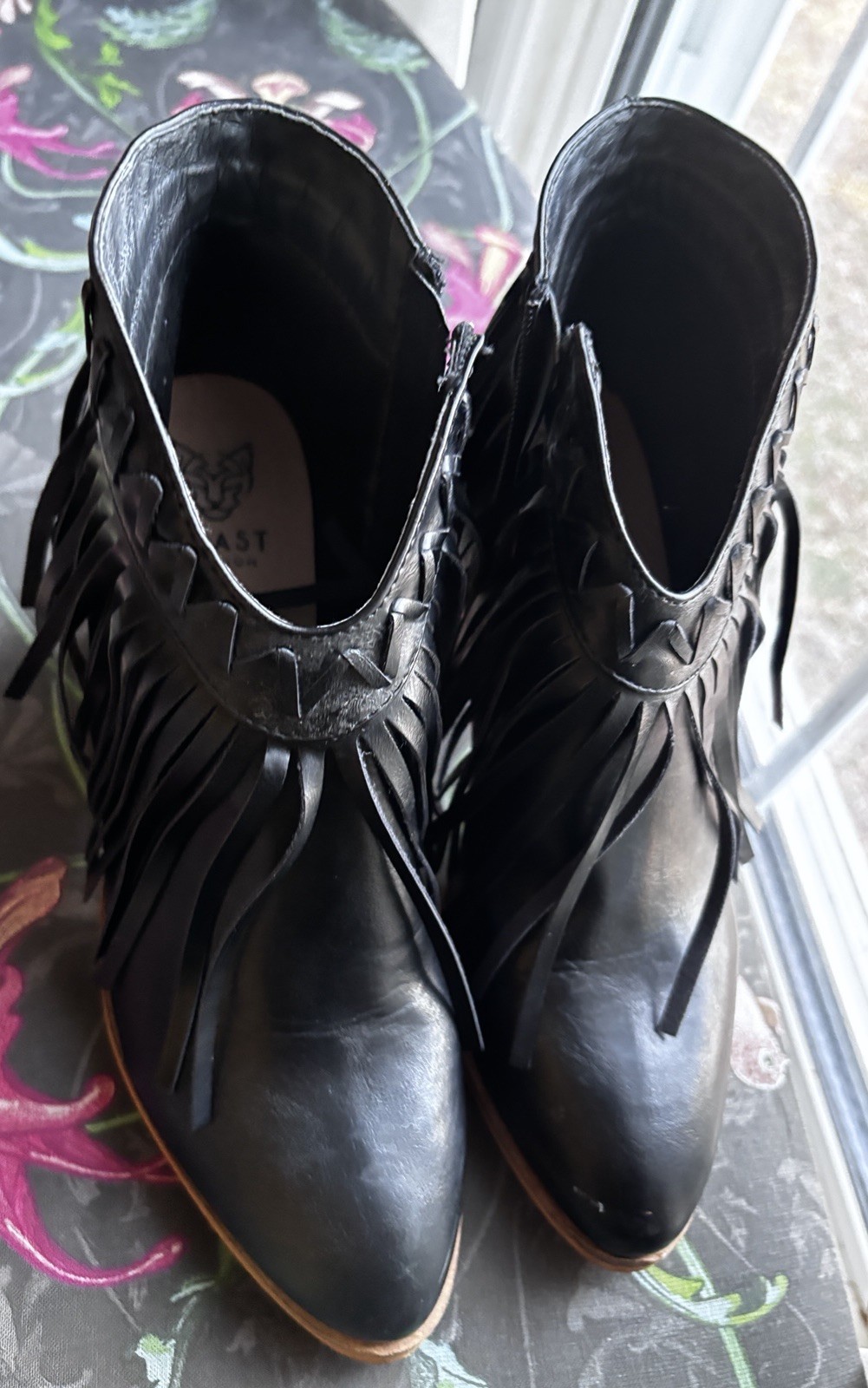 Beast Fashion Black Tasseled Ankle Boots 3″ Block Heel Western Dance Boho 70’s
