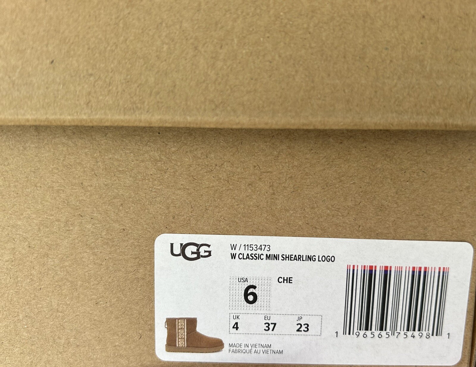 UGG CHESTNUT CLASSIC MINI SHEARLING LOGO SUEDE/ WOOL BOOTS, US 6/ EUR 37 ~NIB
