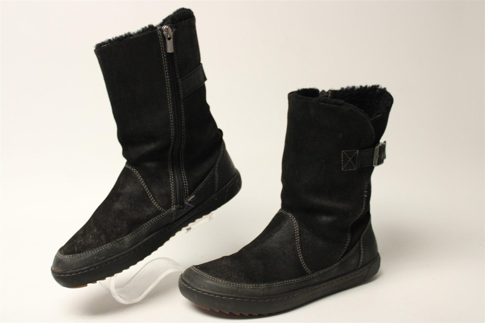 Birkenstock Woodbury Womens 8 R 39 Black Nubuck Shearling Side Zipper Flat Boots