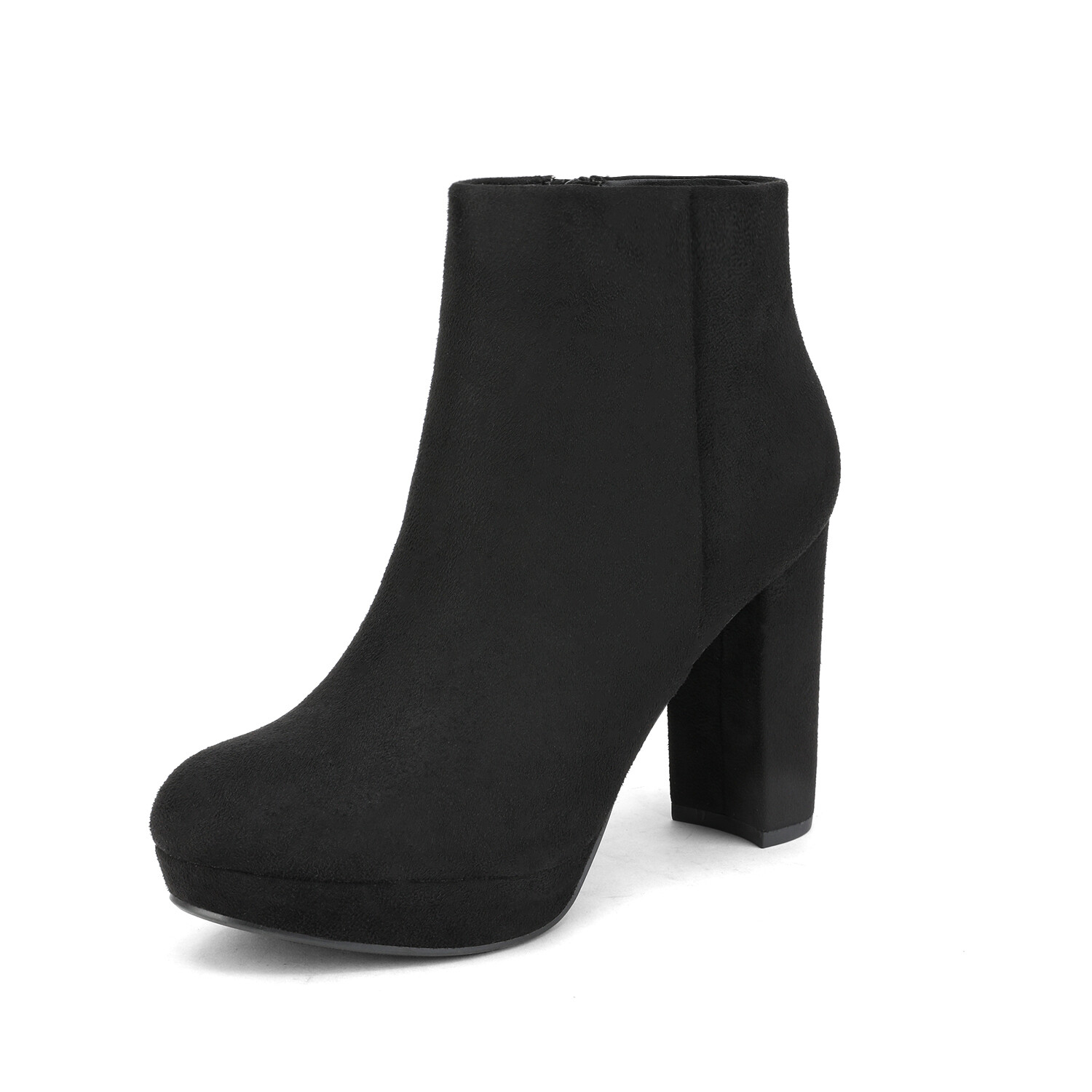 Women Chunky Block High Heel Boots Round Toe Side Zipper Ankle Boots