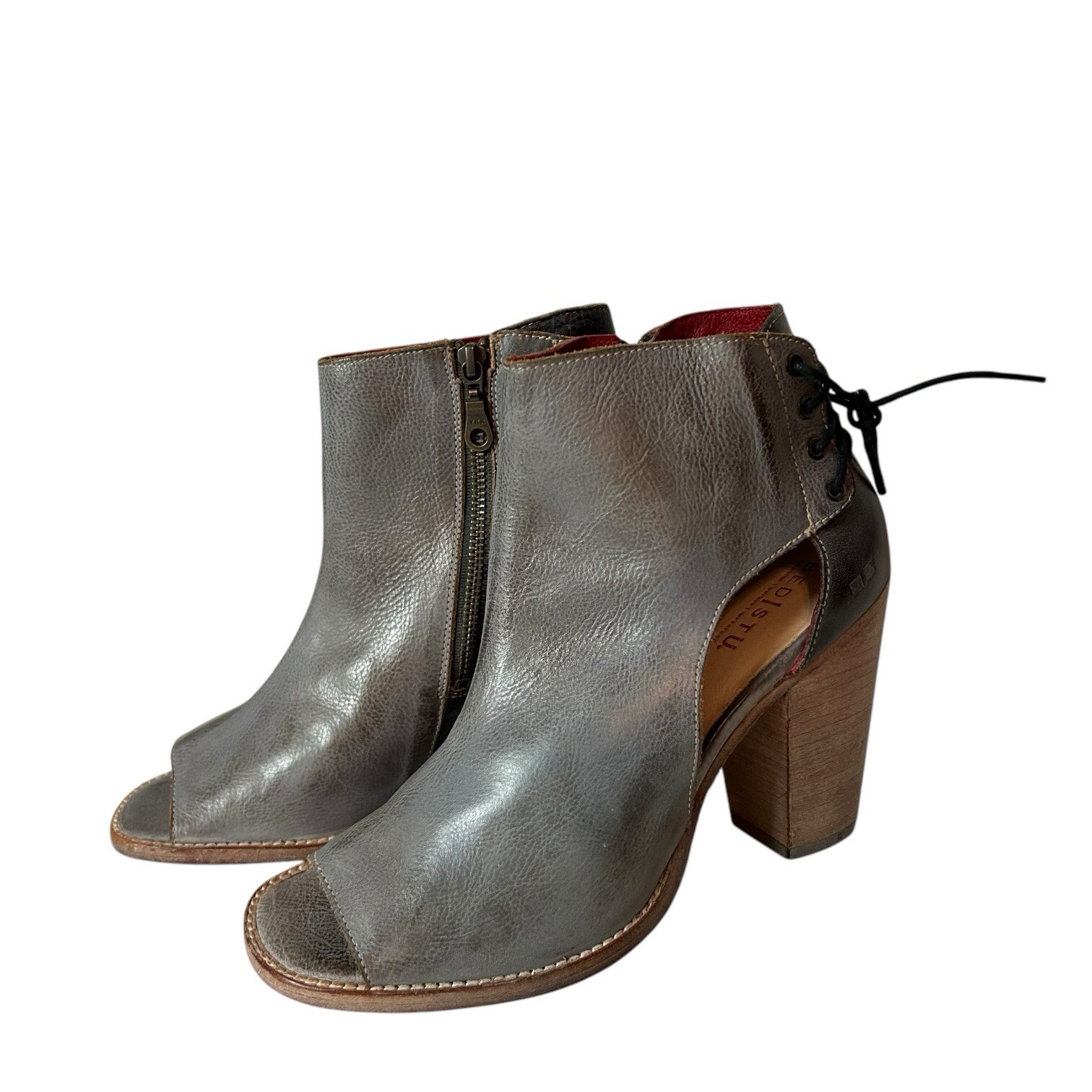 Bed Stu Angelique Bootie Peep toe Gray rustic black leather heels 10