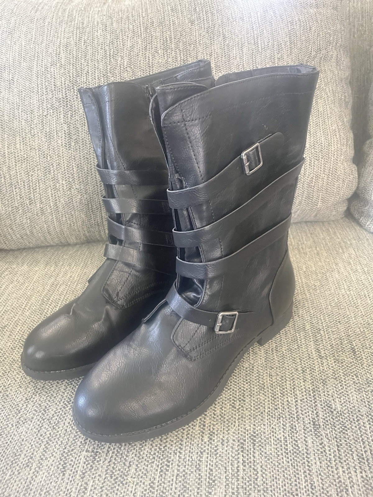 Torrid Black PU Buckle Mid Shaft Biker Boots Women’s Size 11.5 WW Wide Width