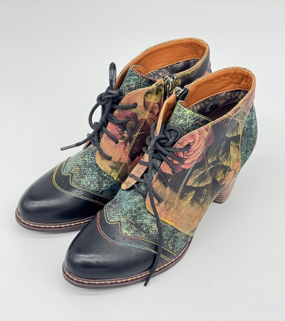 L’ARTISTE by SPRING STEP Ankle Boots Booties FLORAL Sz 38 New Without Box