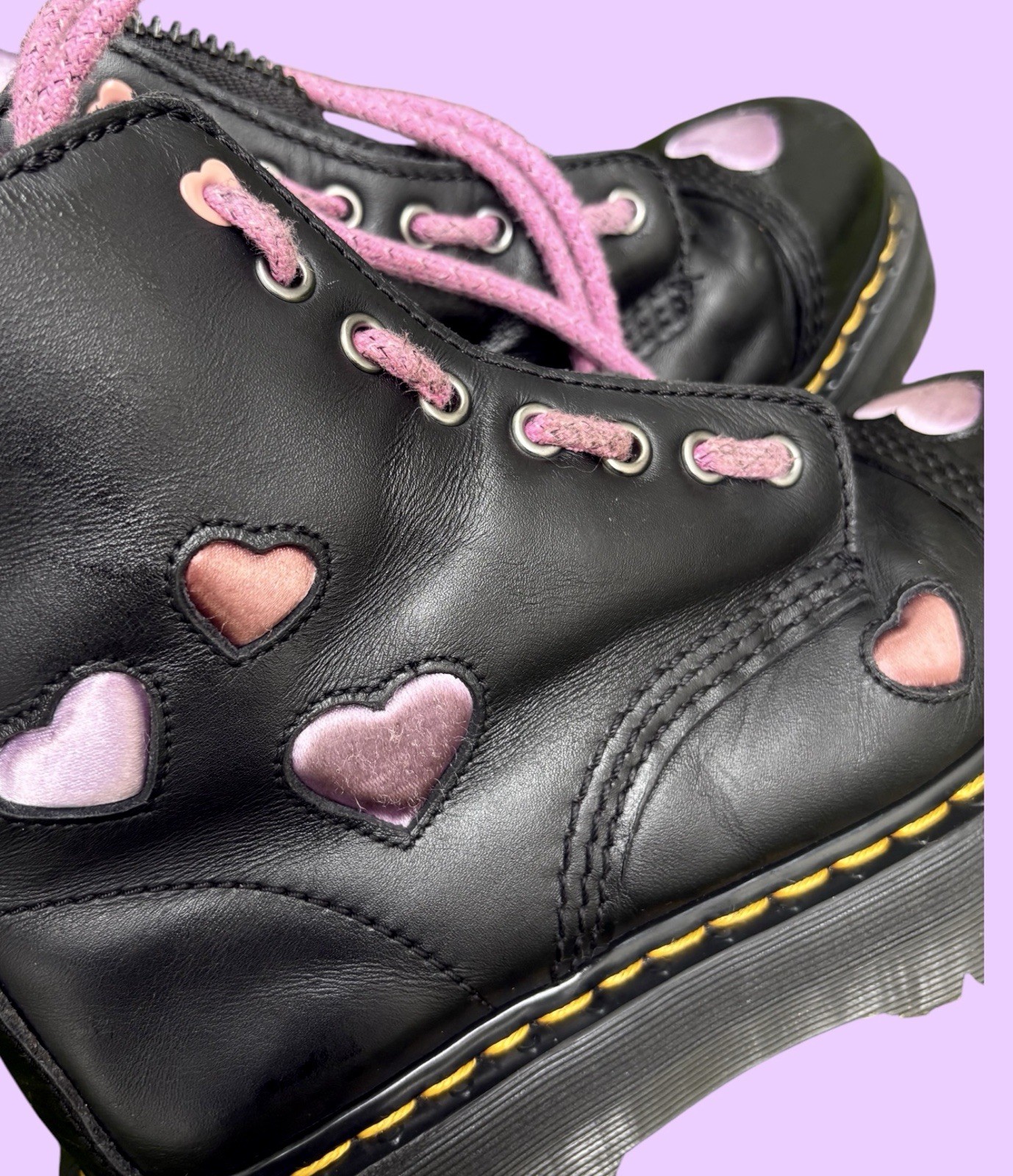 Dr. Martens Jadon Heart Platform Boots Black Leather Zip Lace EU 39 US 8