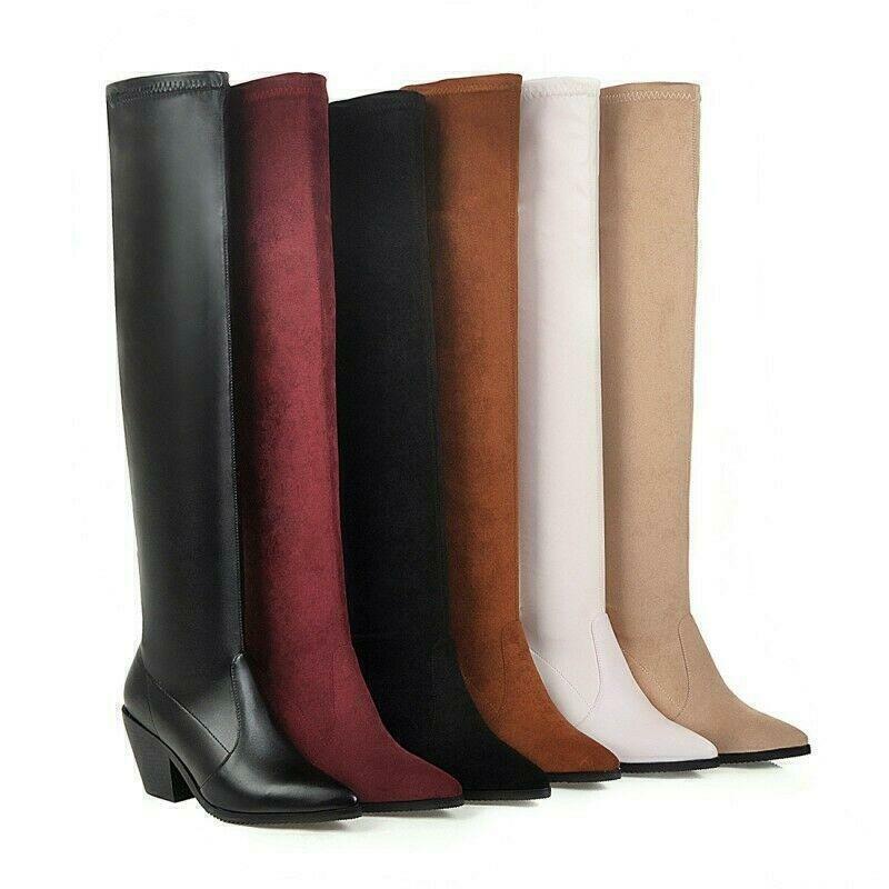 Womens Pointed Toe Over The Knee Boots Dress Western Outdoor Ladies Casual Shoes