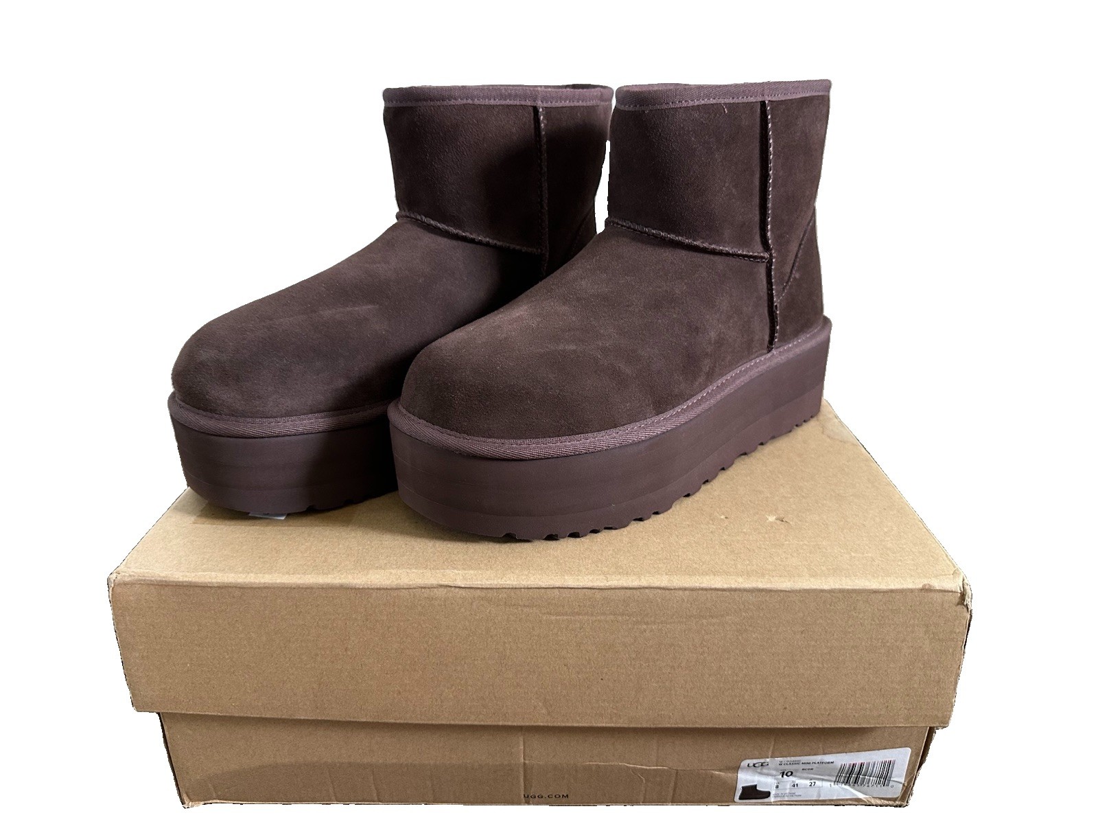 UGG Classic Ultra Mini Platform Brown Suede Pull-On Ankle Boots Logo US 10