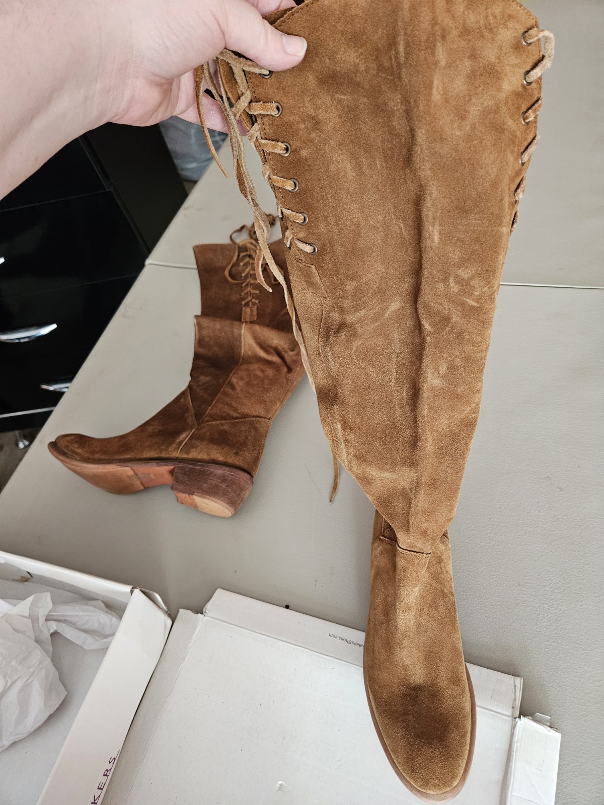 Vintage Knee High Bakers Boots Suede Brown Cognac Wooden India Indi New Nib 38 7