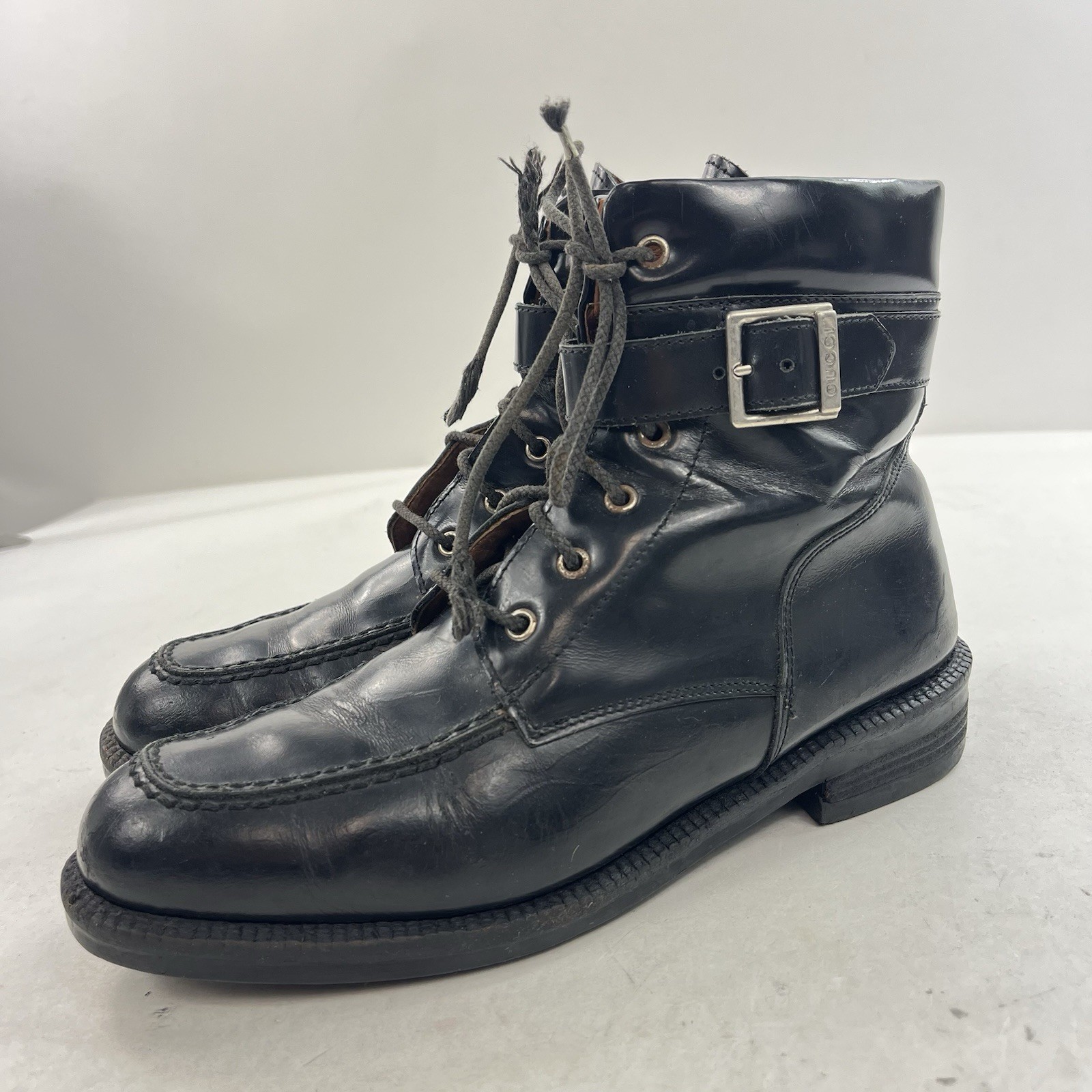 Vintage Gucci Black Leather «Tom Ford Era» Moto Boot Ankle Buckle Size 9.5 B