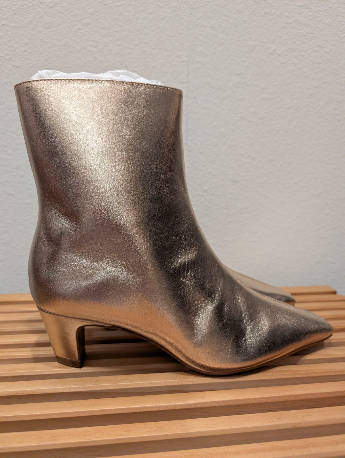 Schutz Women Shoes 7M Dellia Closed Toe Gold Heel Booties Metallic Leather