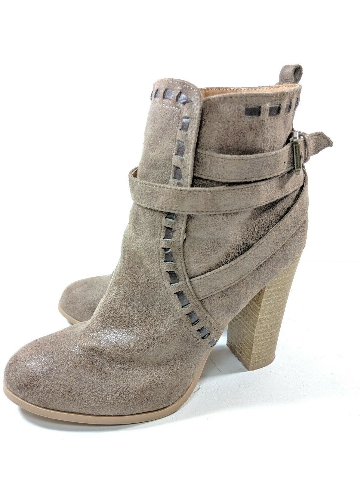 Qupid Ankle Booties Womens Size 9 Brown Synthetic Suede 4″ Heel