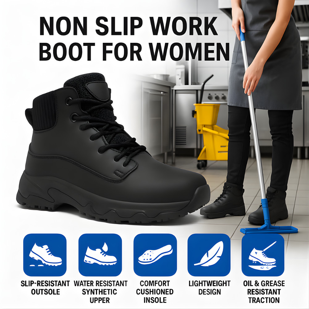 Women’s Non-Slip Work Boots Waterproof Kitchen Chef Restaurant Ankle Booties