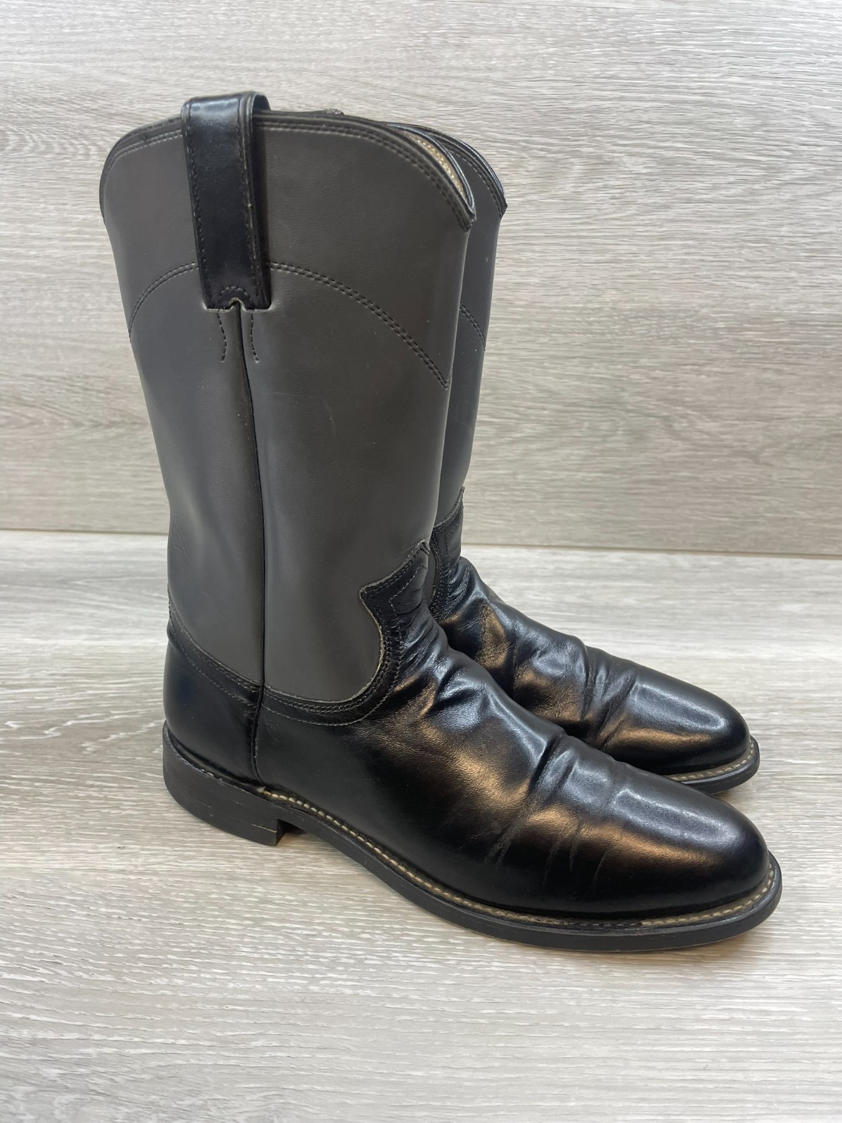 Justin Diamond J Women’s Black Boots Leather Western Vintage Cowboy 6.5 Pull On