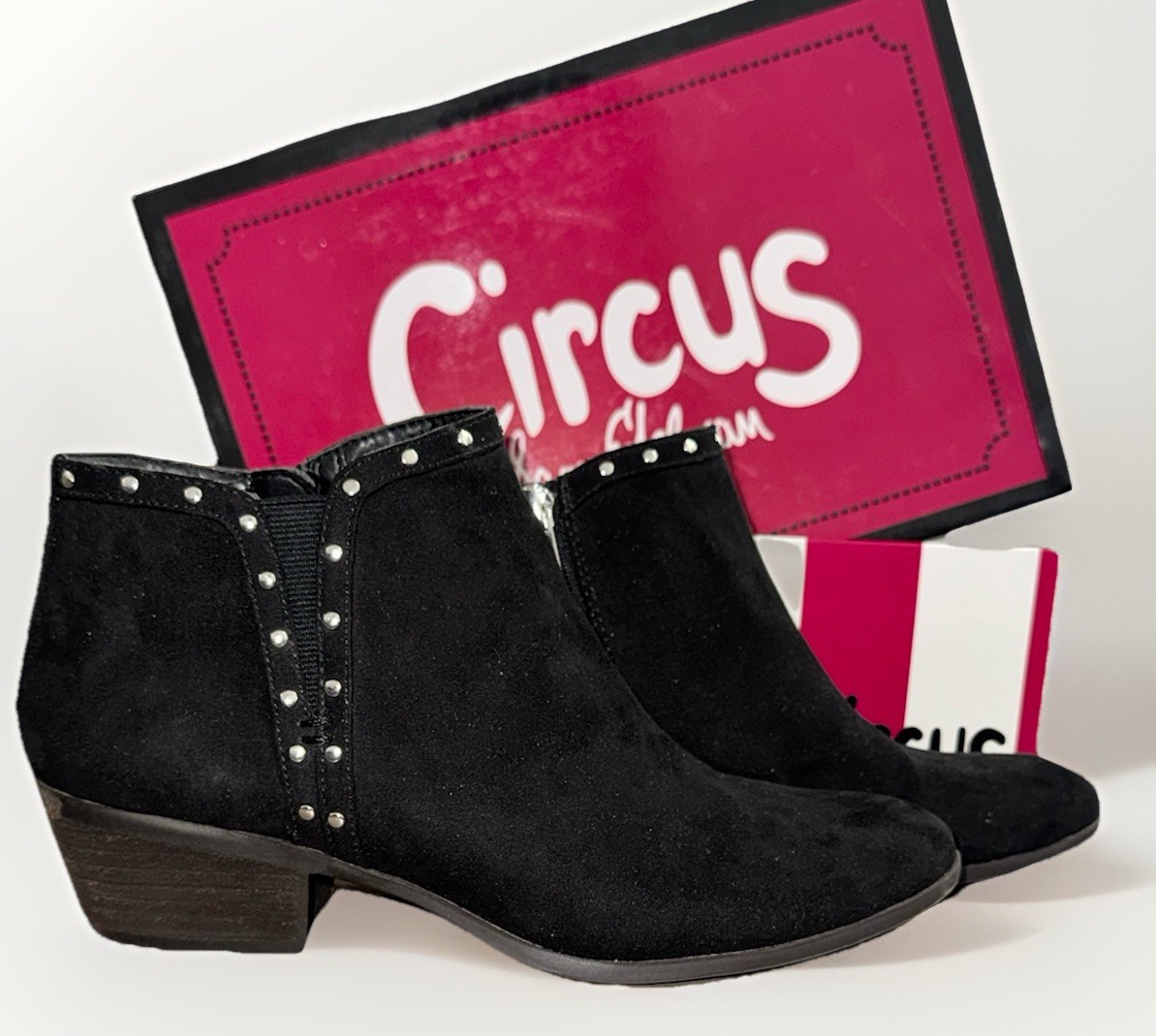 Circus by Sam Edelman Suede Ankle Boots Size 6.5 Zipper Studded Black New W/ Box