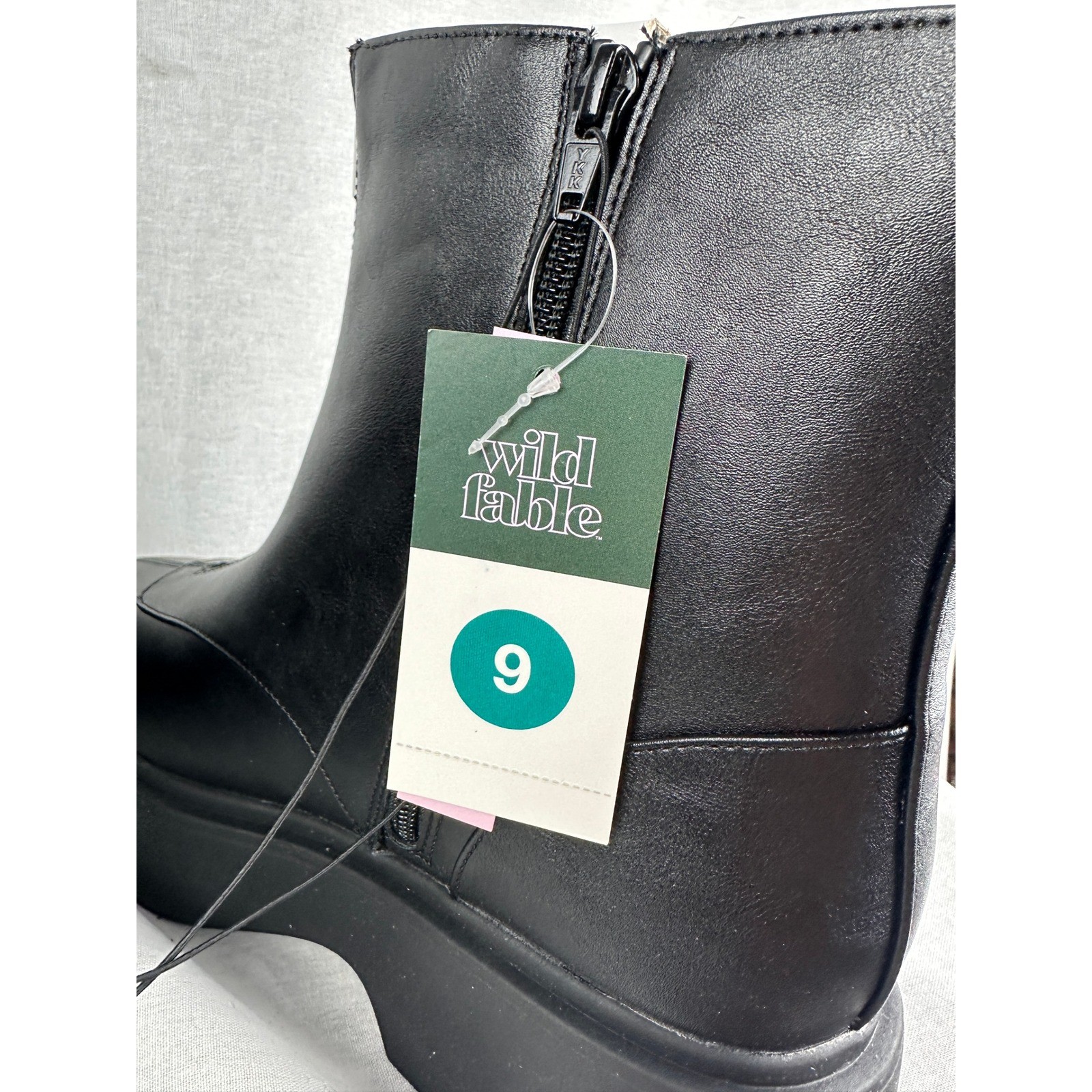 Wild Fable Honor Black Platform Front Zip Boots Faux Leather Memory Foam Size 9