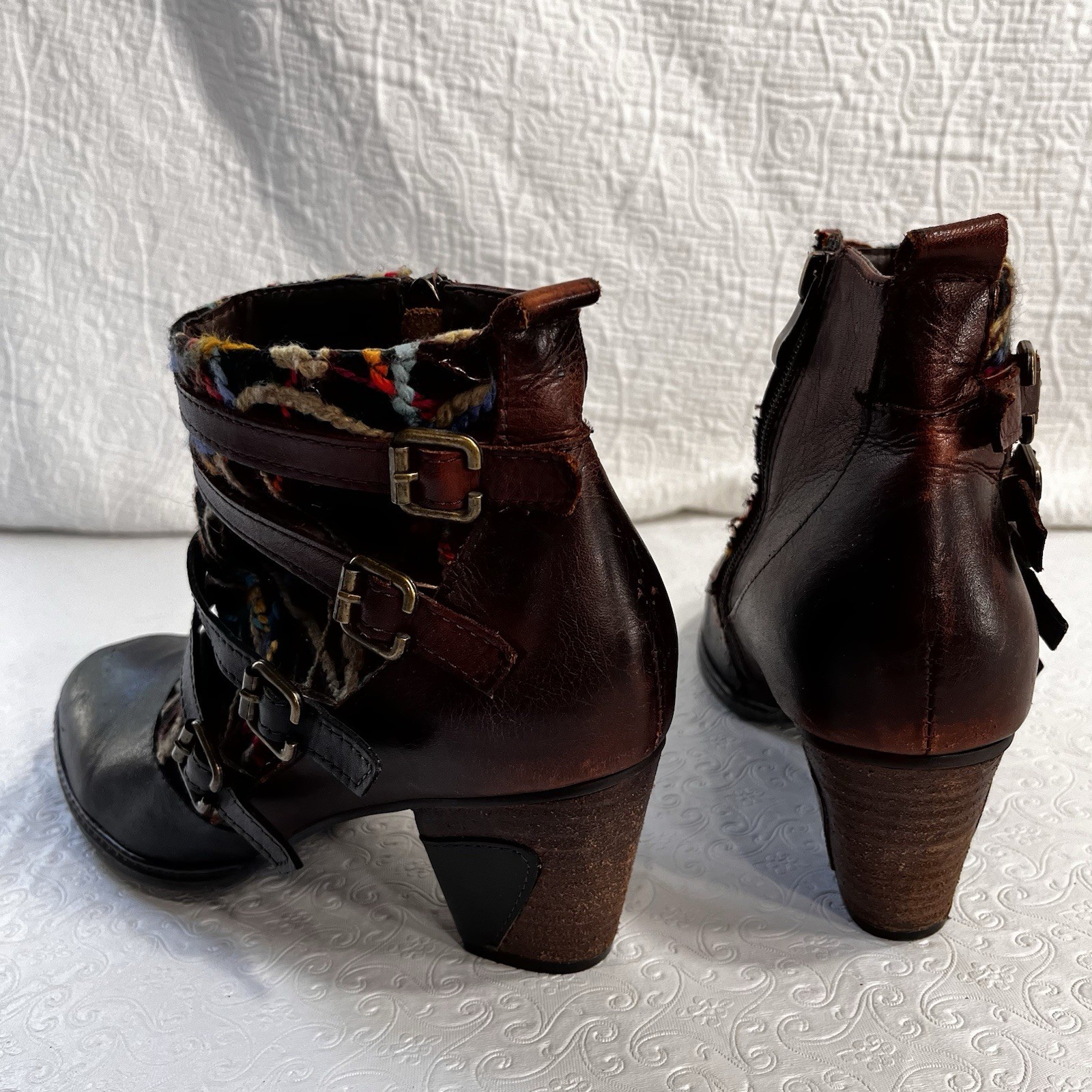 Spring Step LArtiste Womens 42 Redding Boot Block Heel Strappy Layered Leather