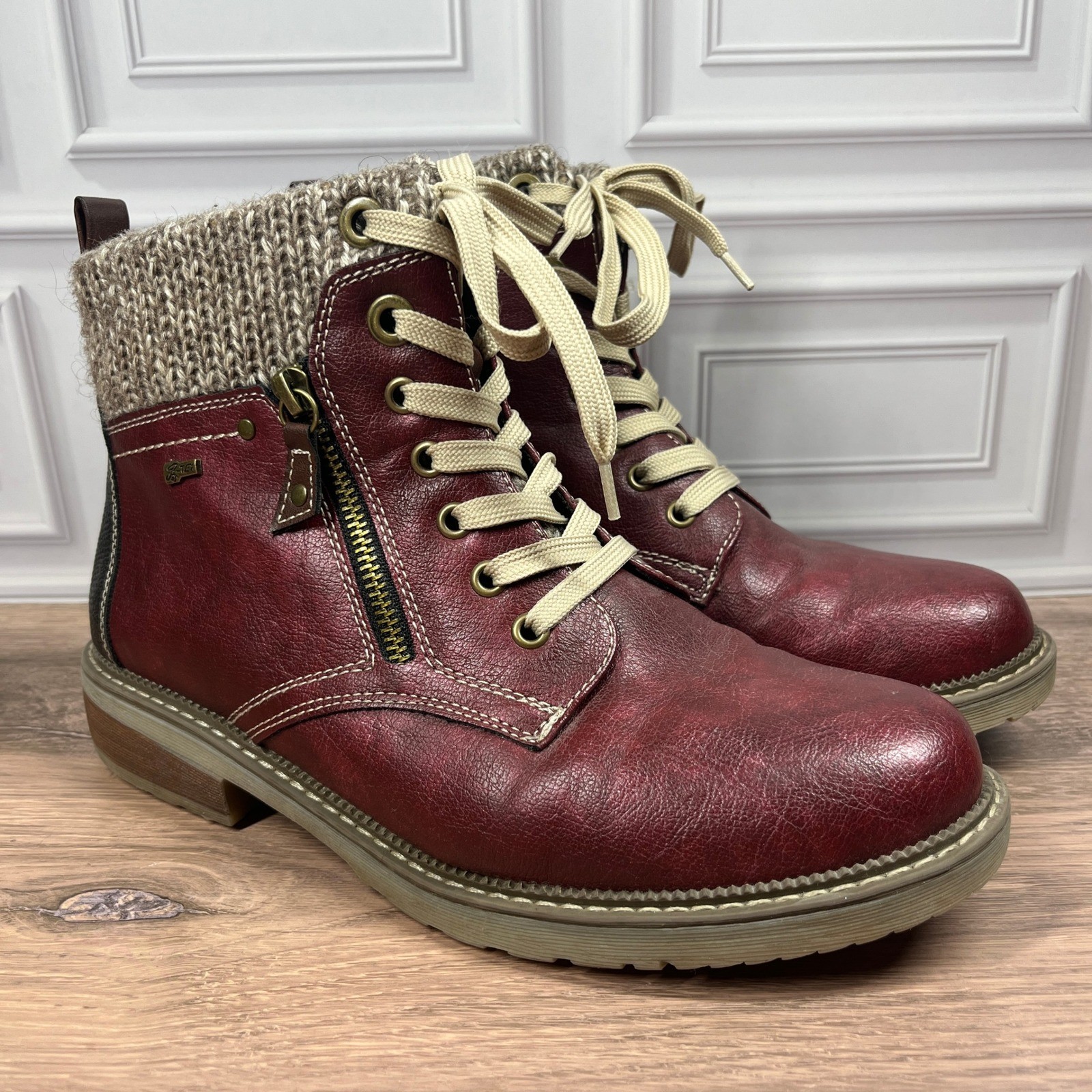 Spring Step Khazera-BX Boots Womens Burgundy Red Knit Collar R-Tex Zipper 41