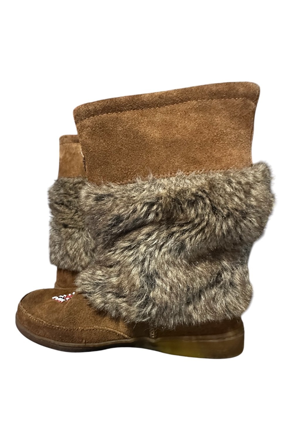 Minnetonka Women 11 Mukluk Moccasin Boots Beaded Brown Boho Western Indie Sleaze