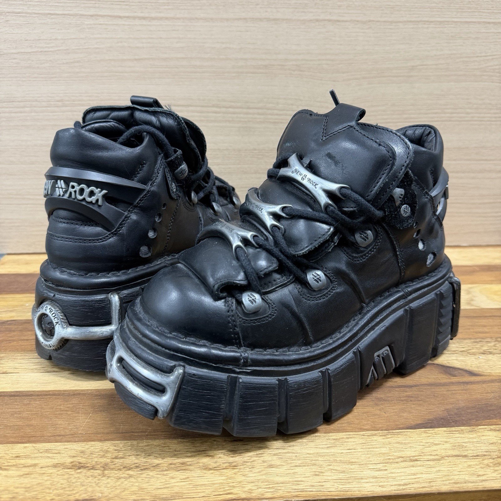 New Rock Platform Boots M-106 Size 36 Metallic Black Leather Gothic Punk Rock