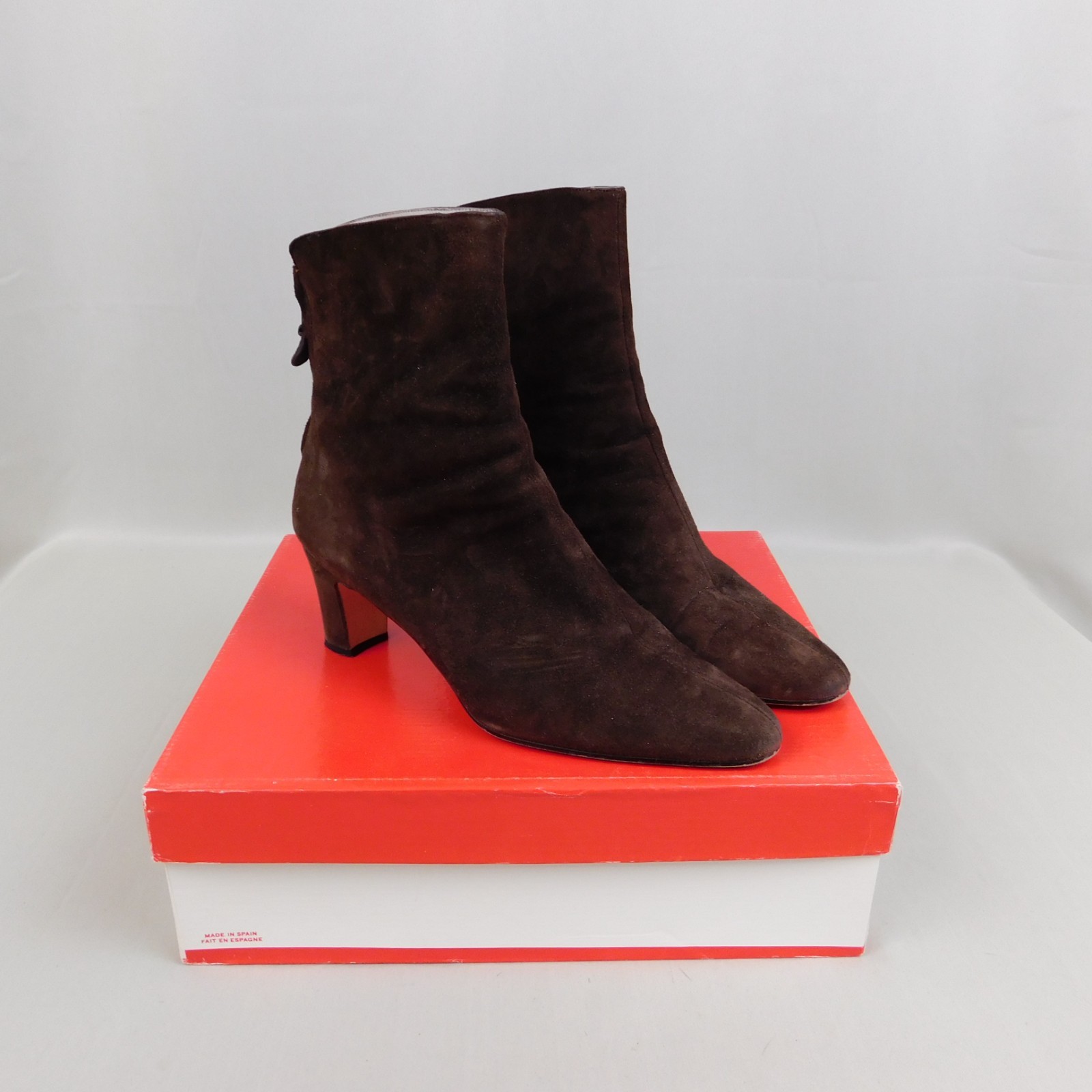 Liz Claiborne Back-Zip Block Heel Suede Ankle Boots 8M, Brown #A281