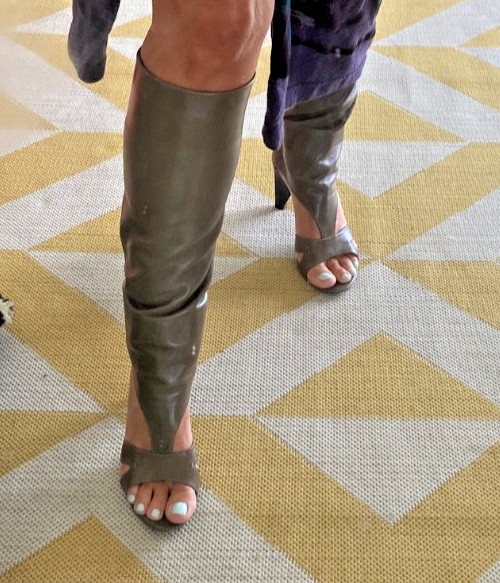 open toe knee high boots Costume National sz 37.5 taupe Y2K