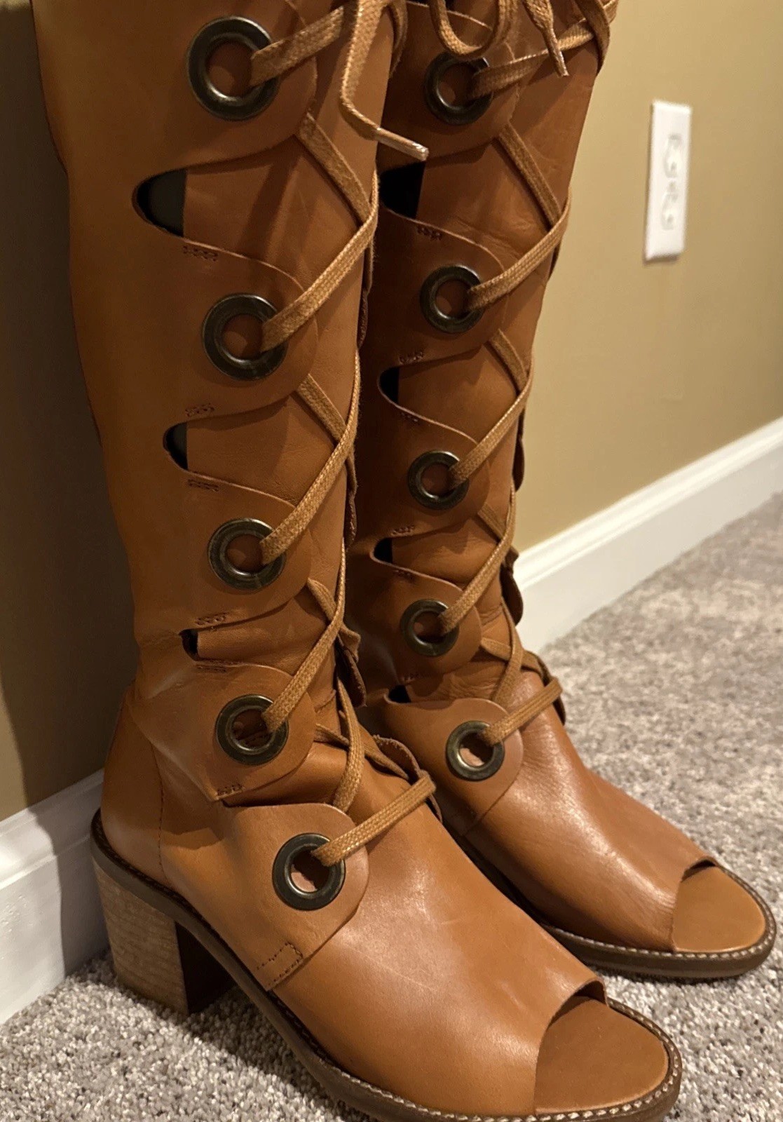 Free People Gladiator Lace Up Peep Toe Boots festival Coachella EU 37 US 6.5