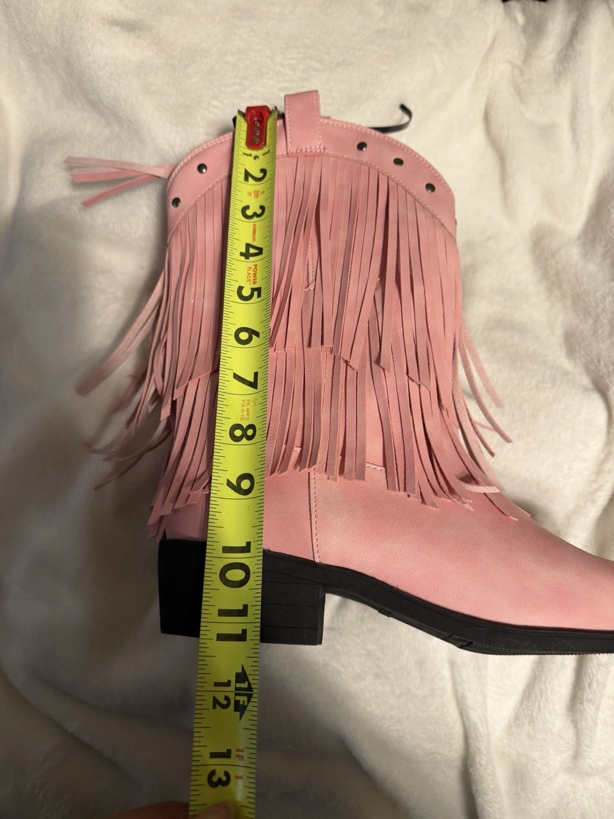 Womens Faux Leather Fringe Tassel Pointed Toe Chunky Heels Large Size 5 Bootie