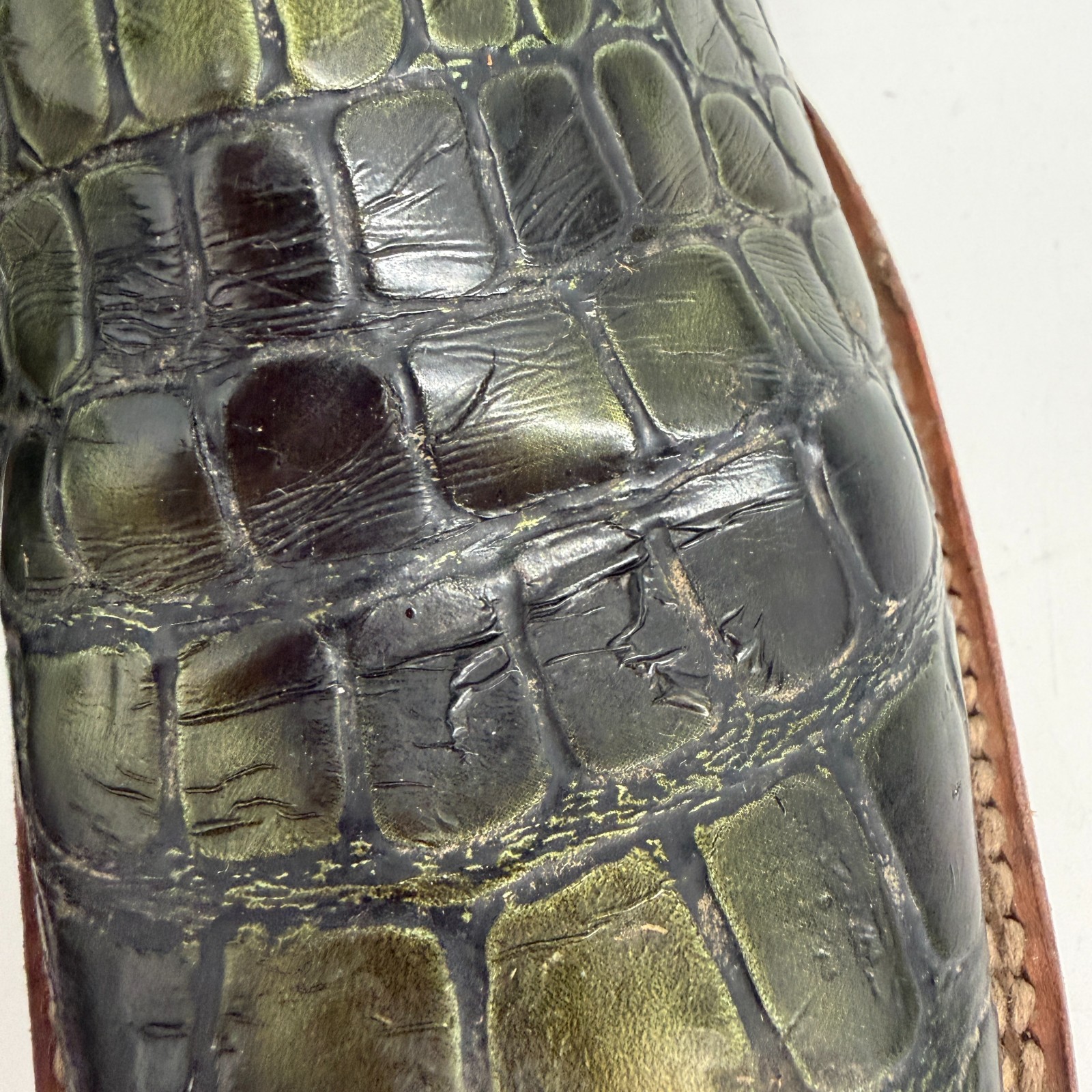 Ferrini Stampede Caiman Print Square Toe Boots Green Cowgirl Western Size 8.5 B