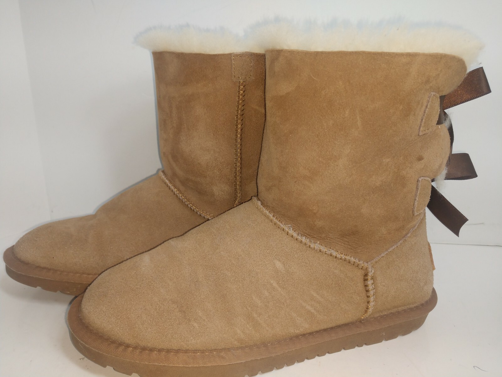 Genuine Leather Suede Women’s Boots with Sheepskin Fur Lining Warm Tan w/ BOWS