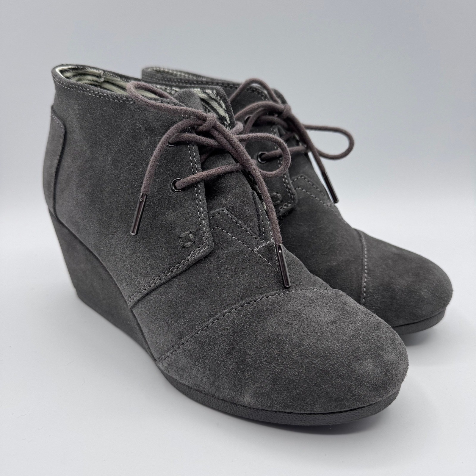 TOMS Womens Desert Wedge Shoes Size 8 Castlerock Gray Suede Ankle Booties