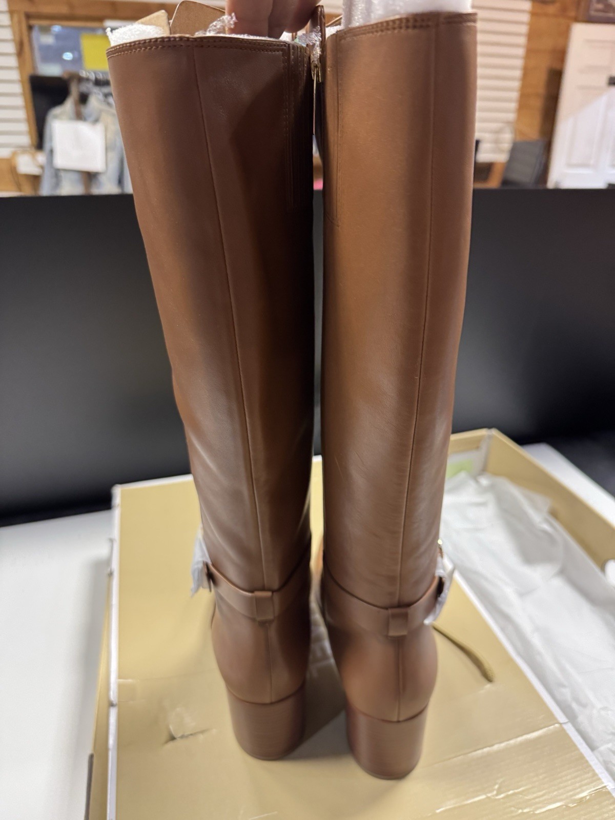 Michael Kors Women’s Carmen Leather Riding Boot in Luggage Size 11M (MSRP $375)
