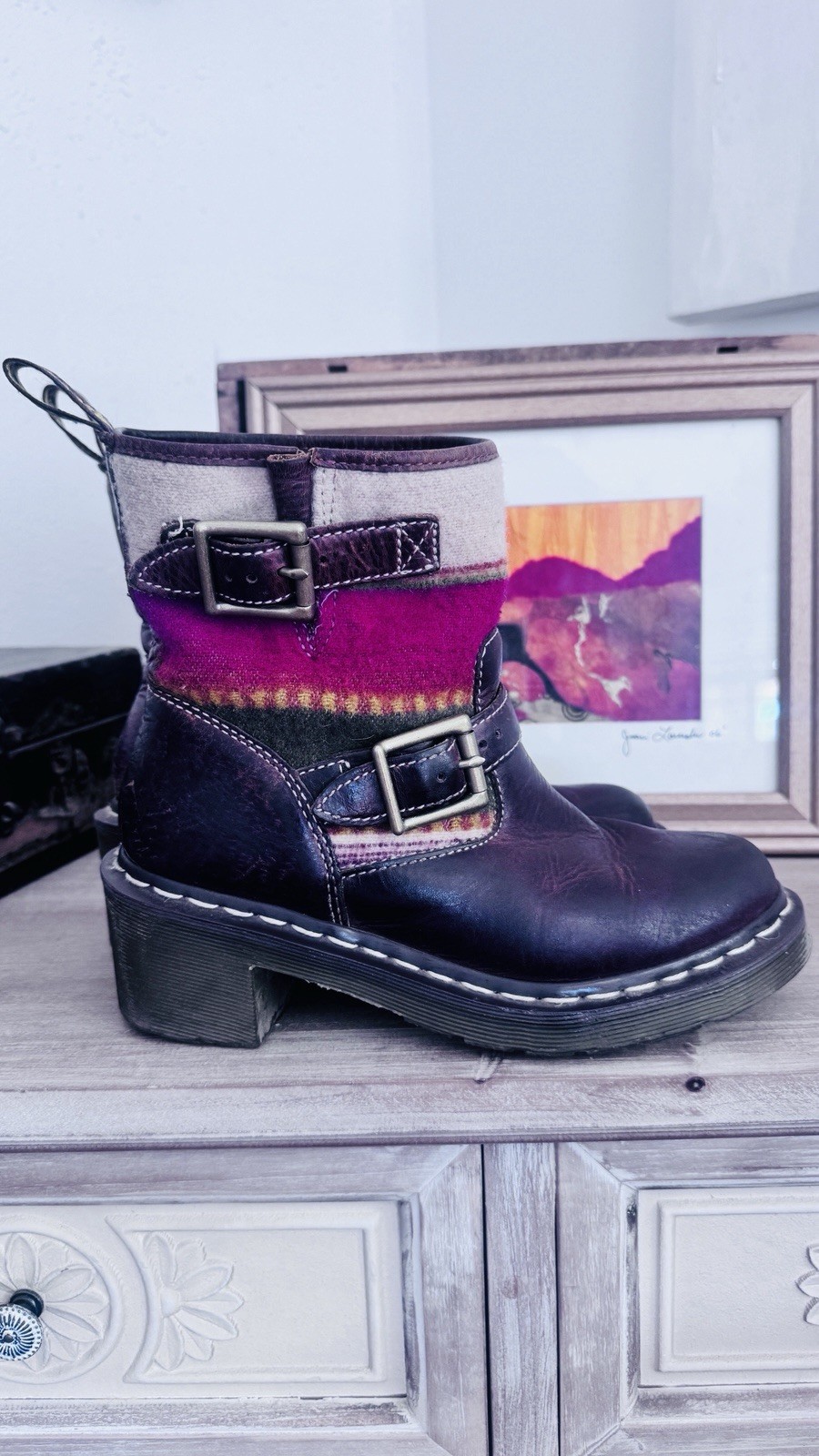 DR MARTENS PENDLETON Biker Boot Brown Leather Santa Fe Stripe Moto US 6 EU 37