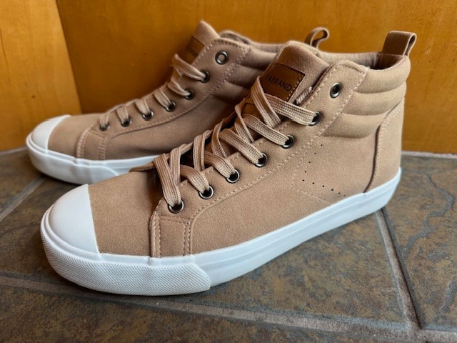 Womens Sz 8 Lucky Brand Brown Beige Tan Hi High Top Suede Sneakers Shoes EUC