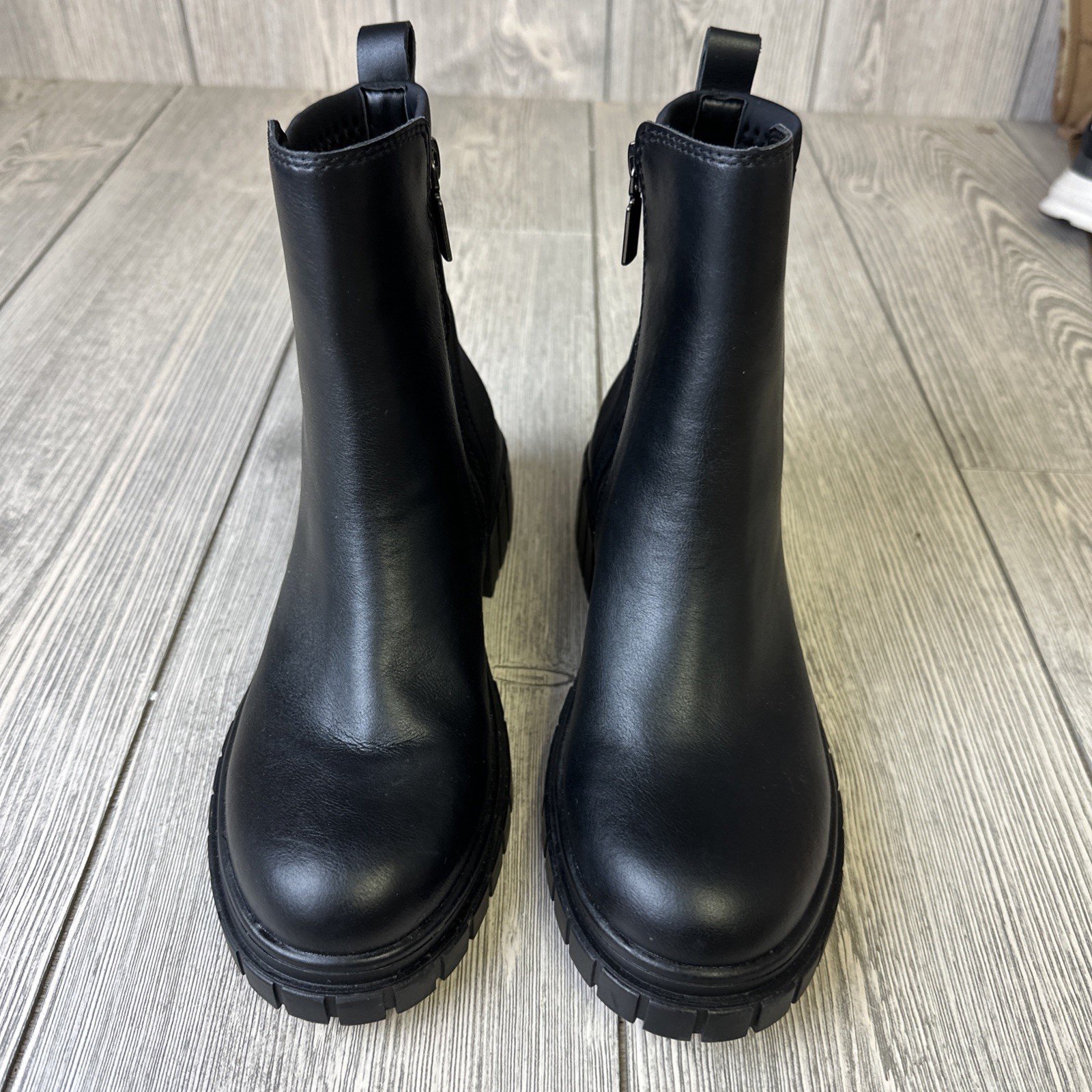 Blondo Prestly Black Leather Combat Ankle Sock Boots Booties Size 7.5