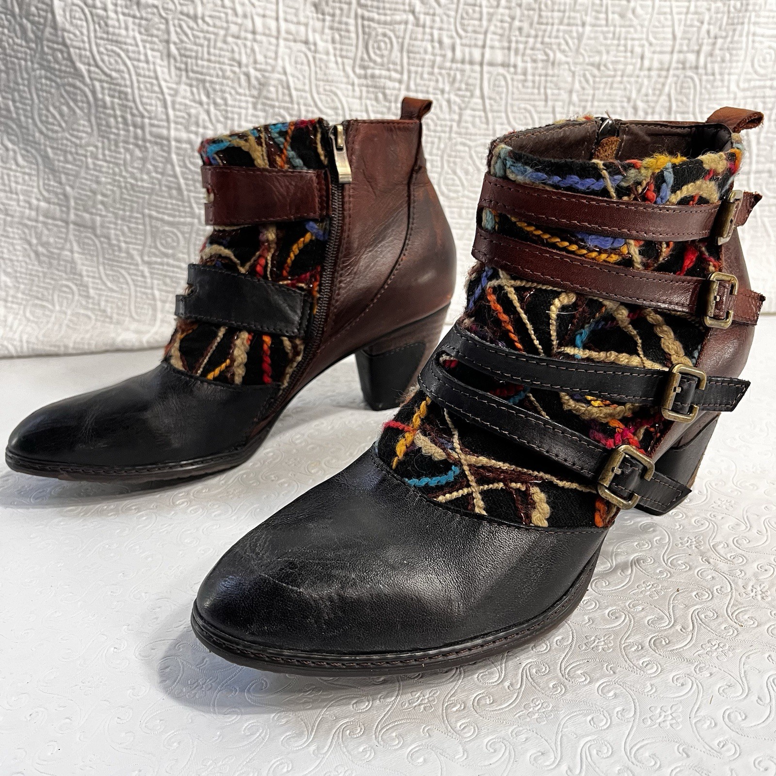 Spring Step LArtiste Womens 42 Redding Boot Block Heel Strappy Layered Leather