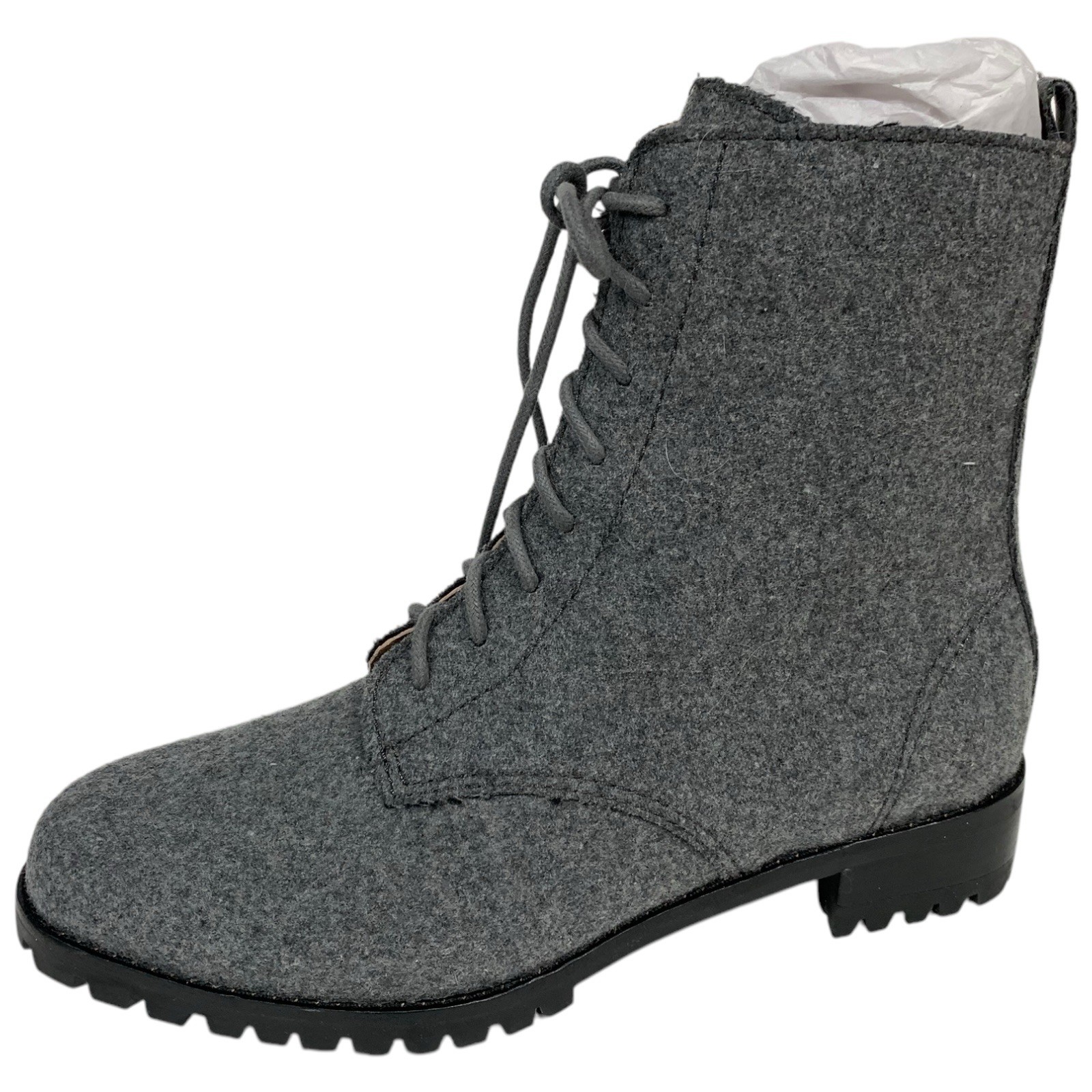 J Jill Boots Lace Up Zipper 9.5 Flannel Felt Gray Combat Trendy Fall Ankle Shoe