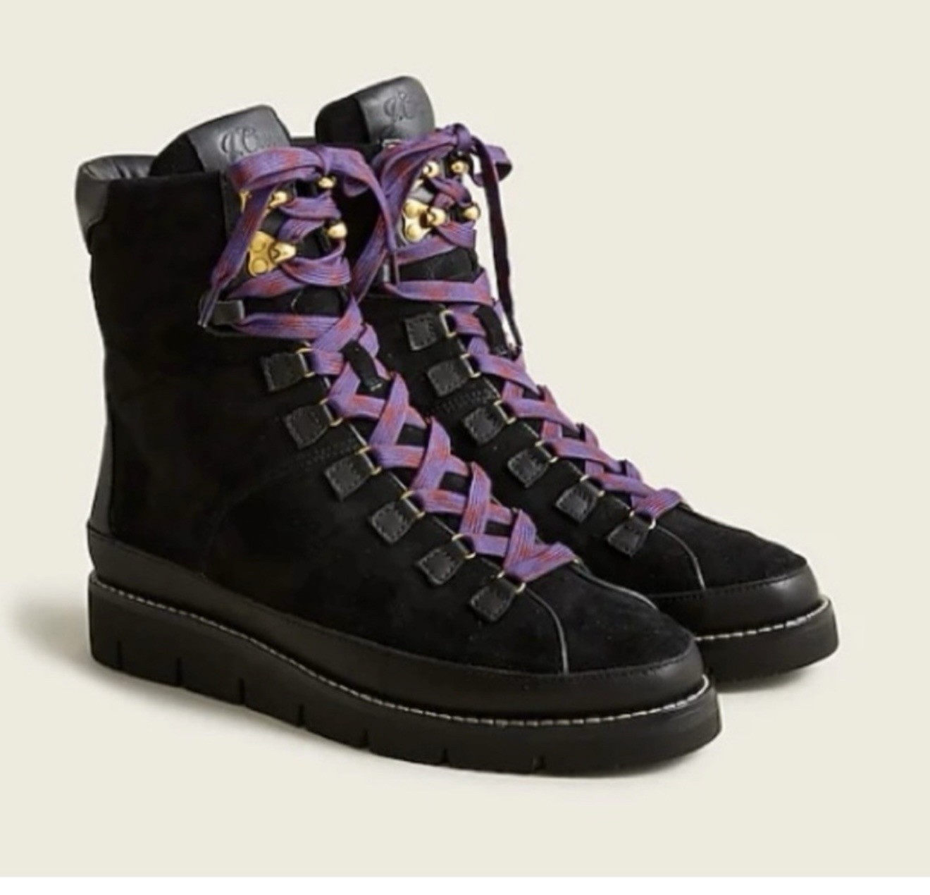 J. Crew Elsa Size 8 Women’s Suede Black Nordic Winter Purple Lace-up Boots