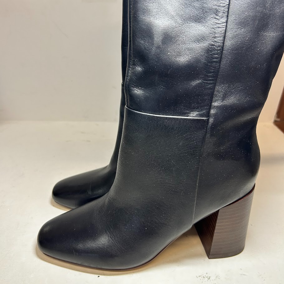 Calvin Klein Womens 6 M Black Leather Arista Block Heel Knee Boots DISPLAY IW9