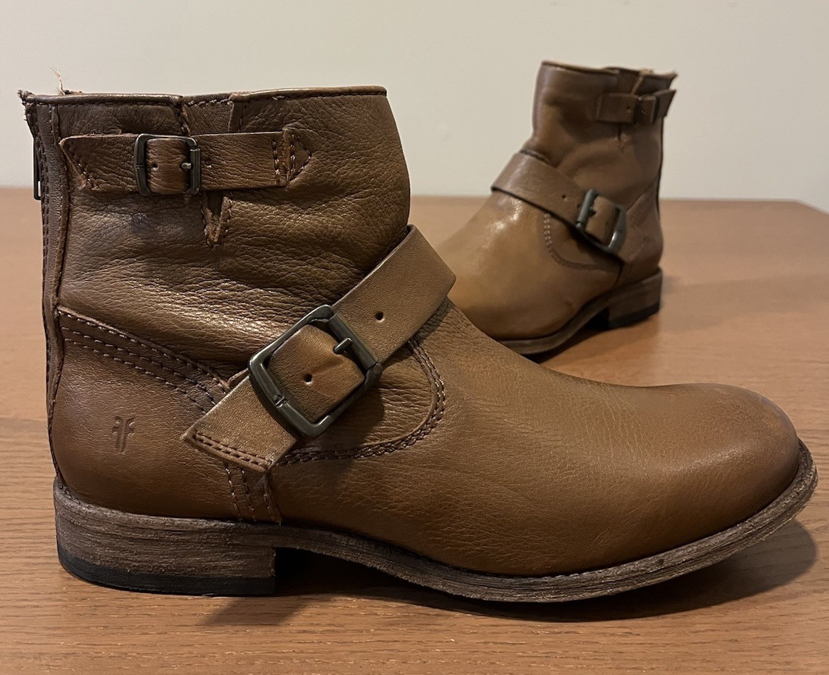 Womens Frye Size 8 Tyler Engineer Leather Ankle Boots Cognac/Brown